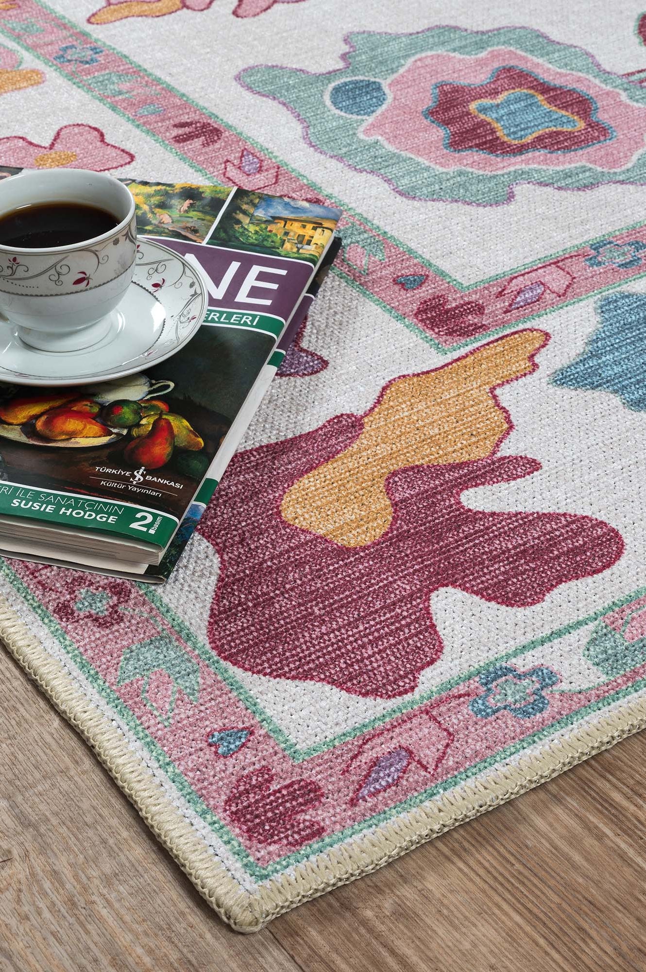 Florine Pastel Pink Orange Floral Oushak Rug