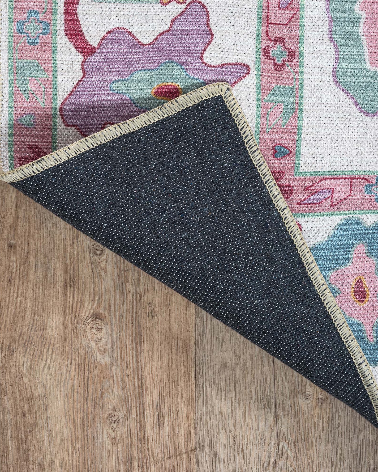 Florine Pastel Pink Orange Floral Oushak Rug