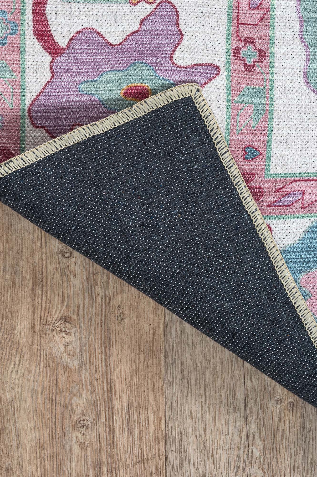 Florine Pastel Pink Orange Floral Oushak Rug