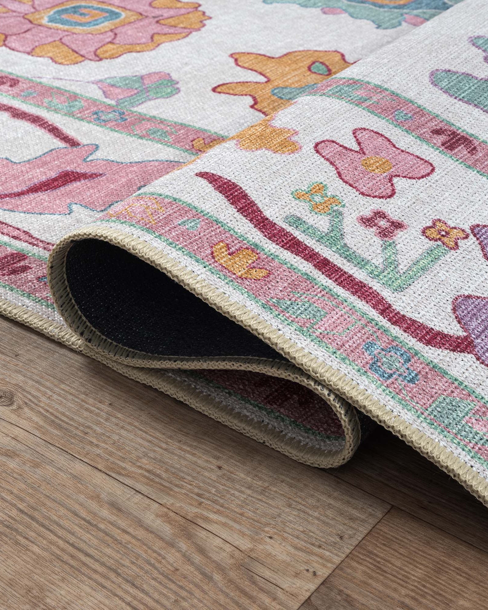 Florine Pastel Pink Orange Floral Oushak Rug