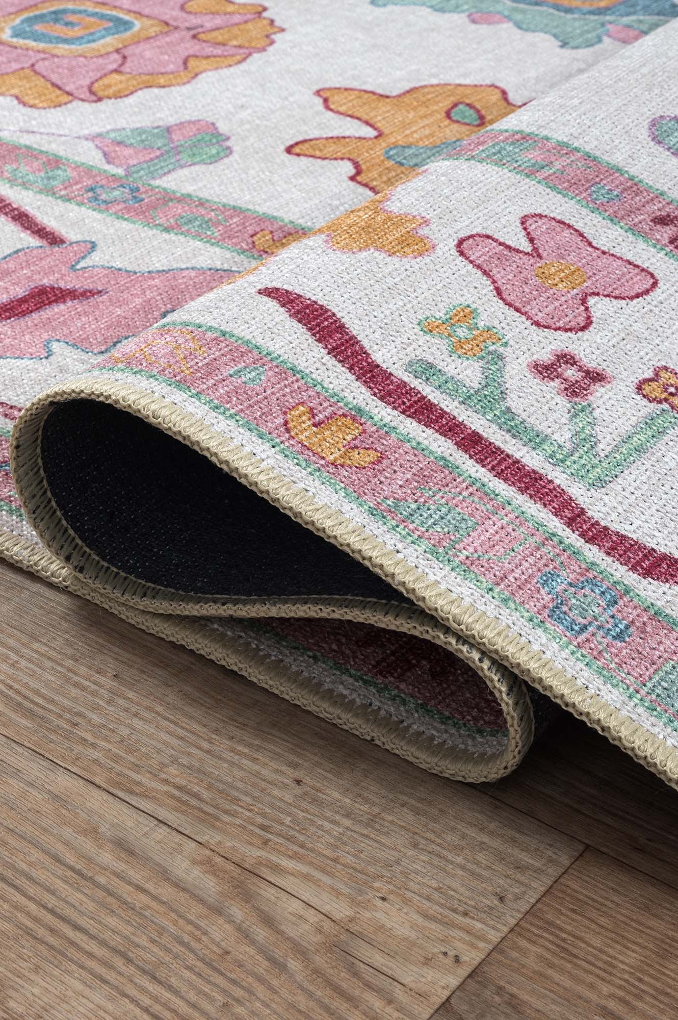 Florine Pastel Pink Orange Floral Oushak Rug