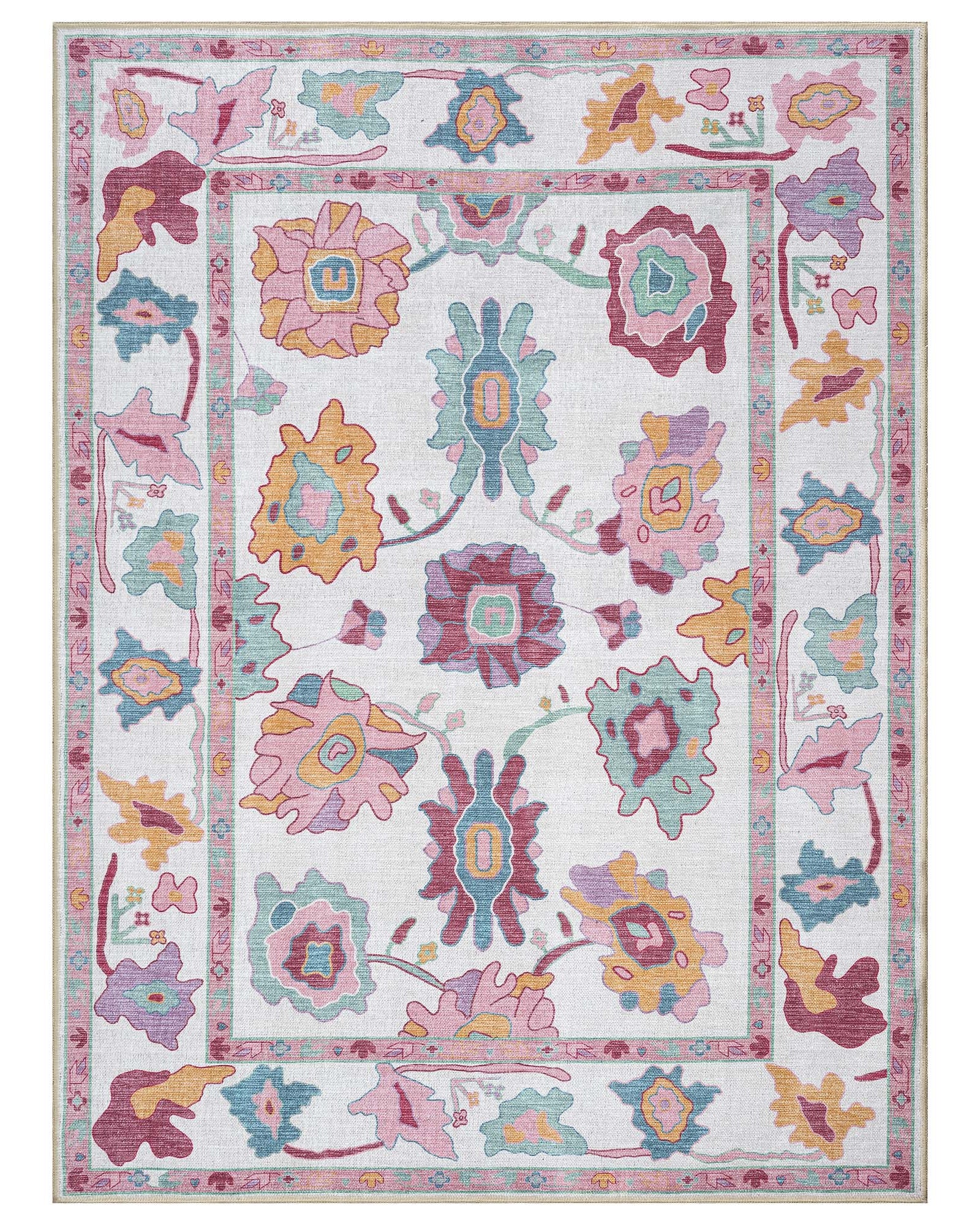Florine Pastel Pink Orange Floral Oushak Rug