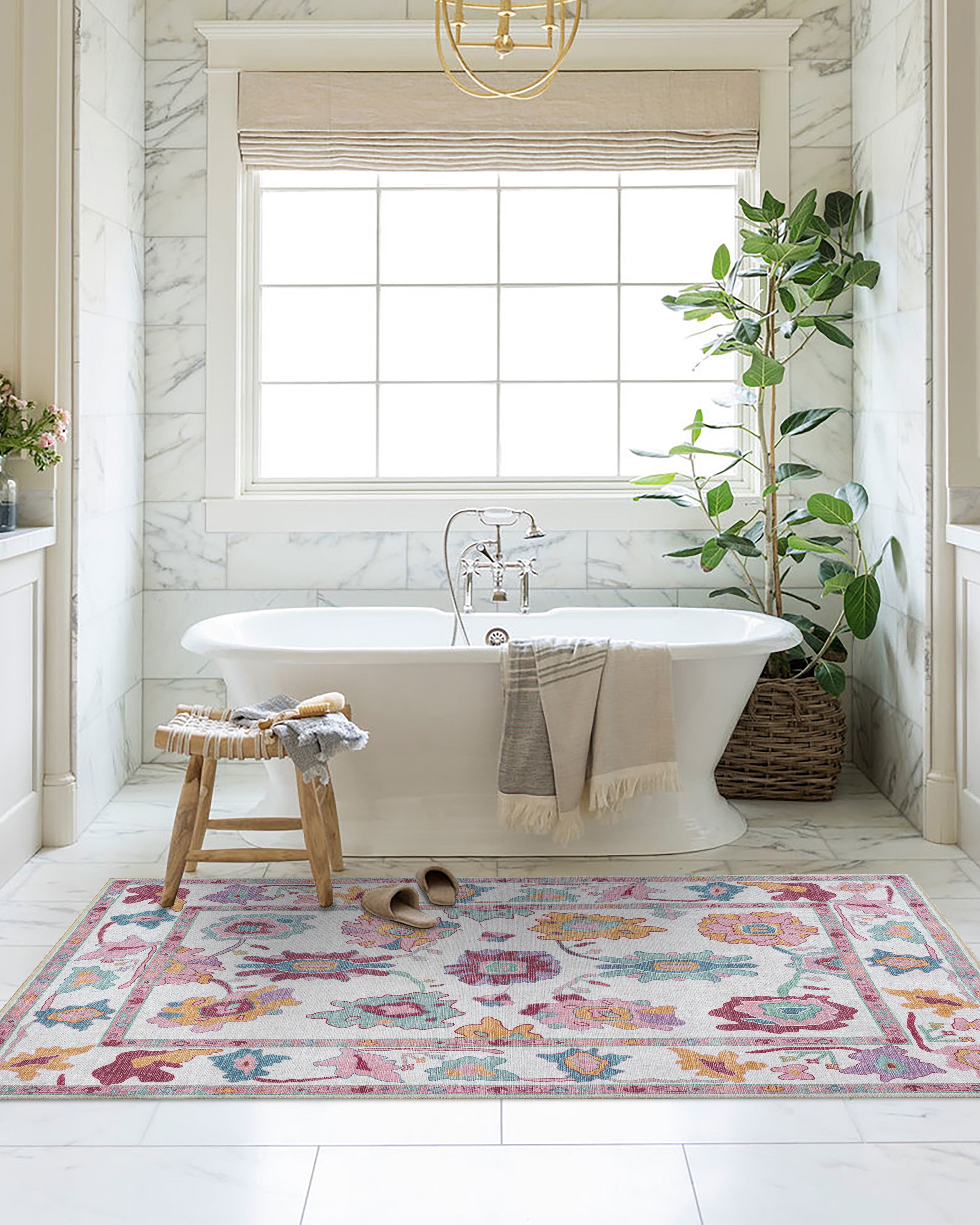 Florine Pastel Pink Orange Floral Oushak Rug