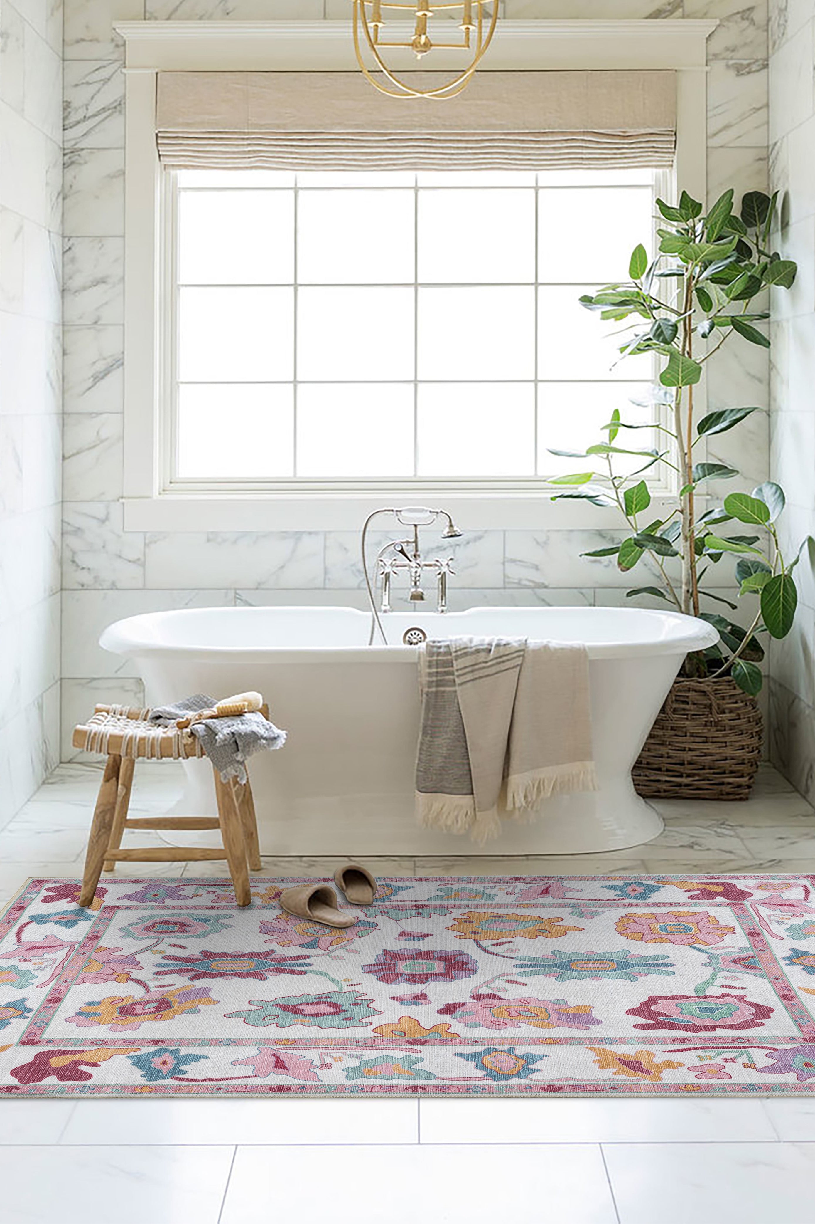 Florine Pastel Pink Orange Floral Oushak Rug