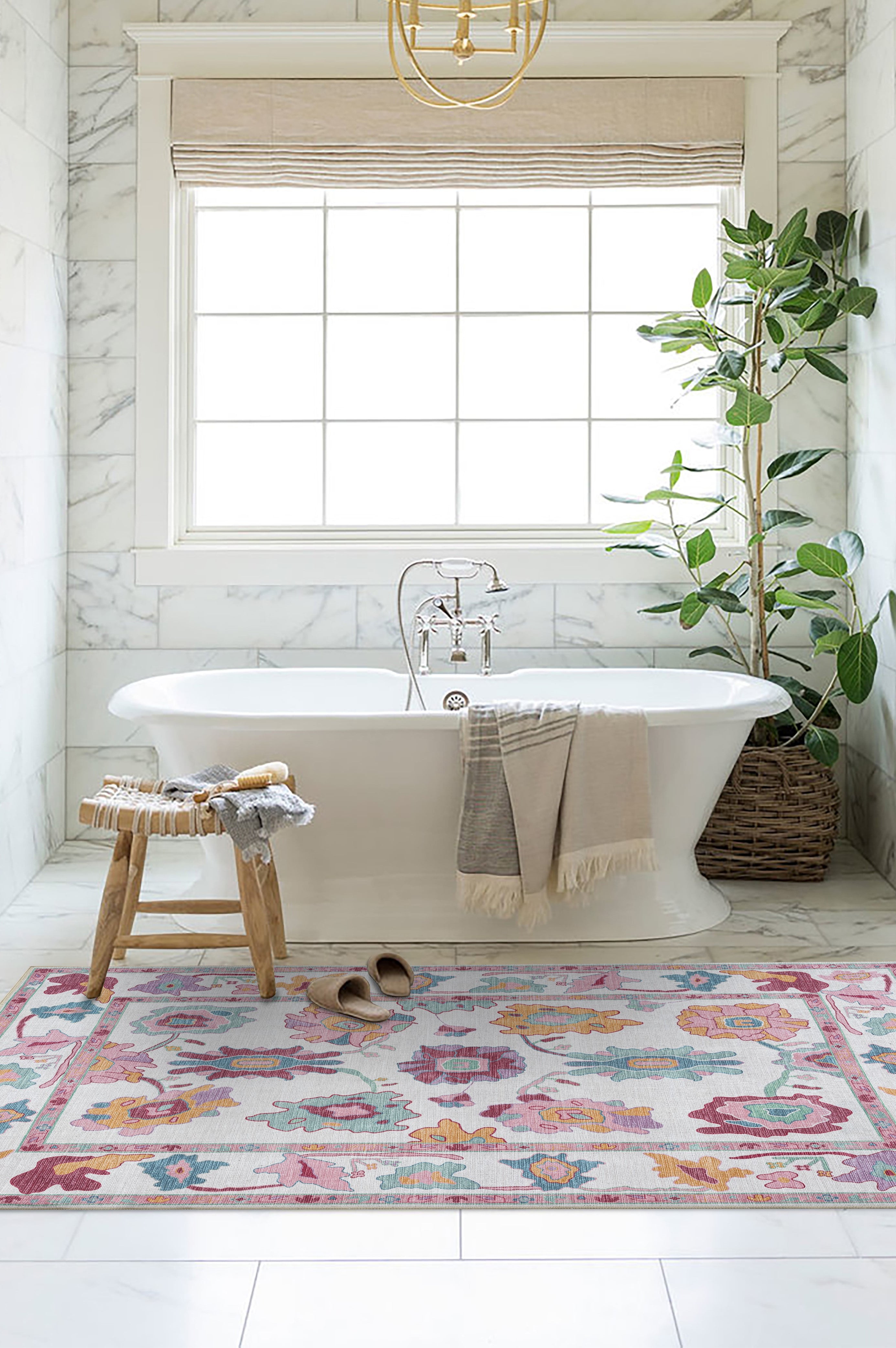 Florine Pastel Pink Orange Floral Oushak Rug