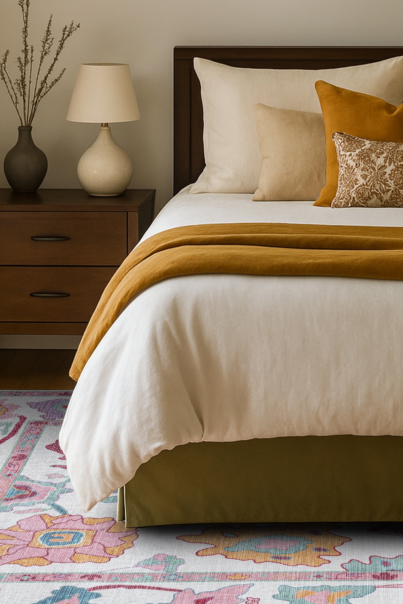 Florine Pastel Pink Orange Floral Oushak Rug