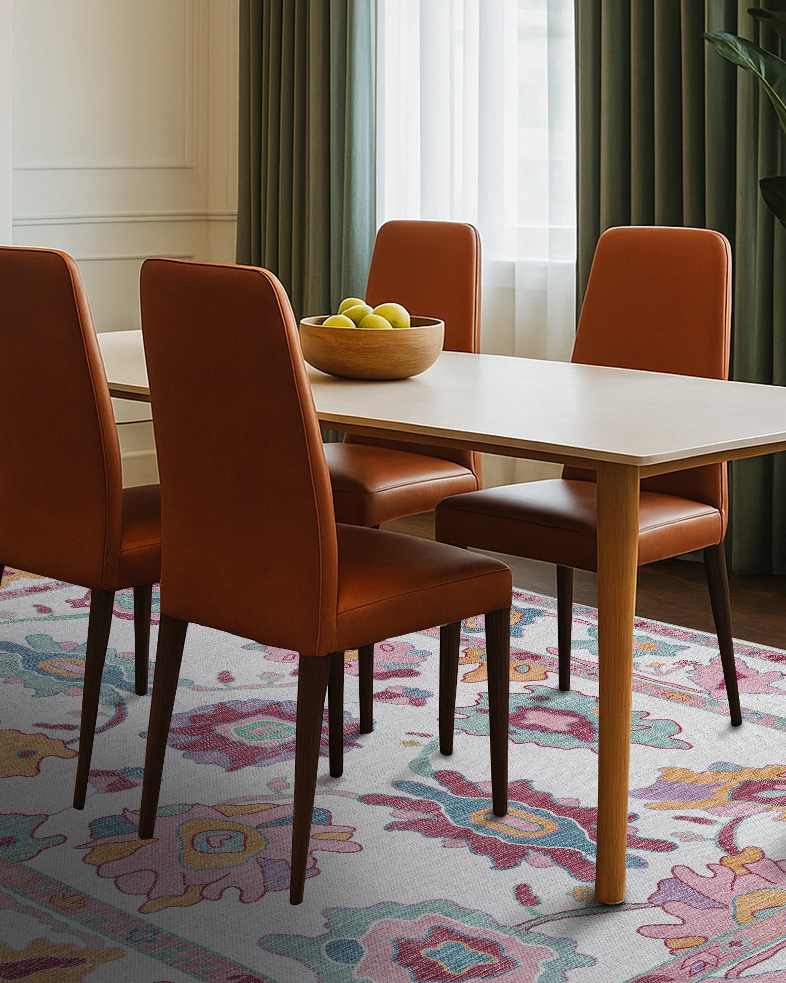 Florine Pastel Pink Orange Floral Oushak Rug