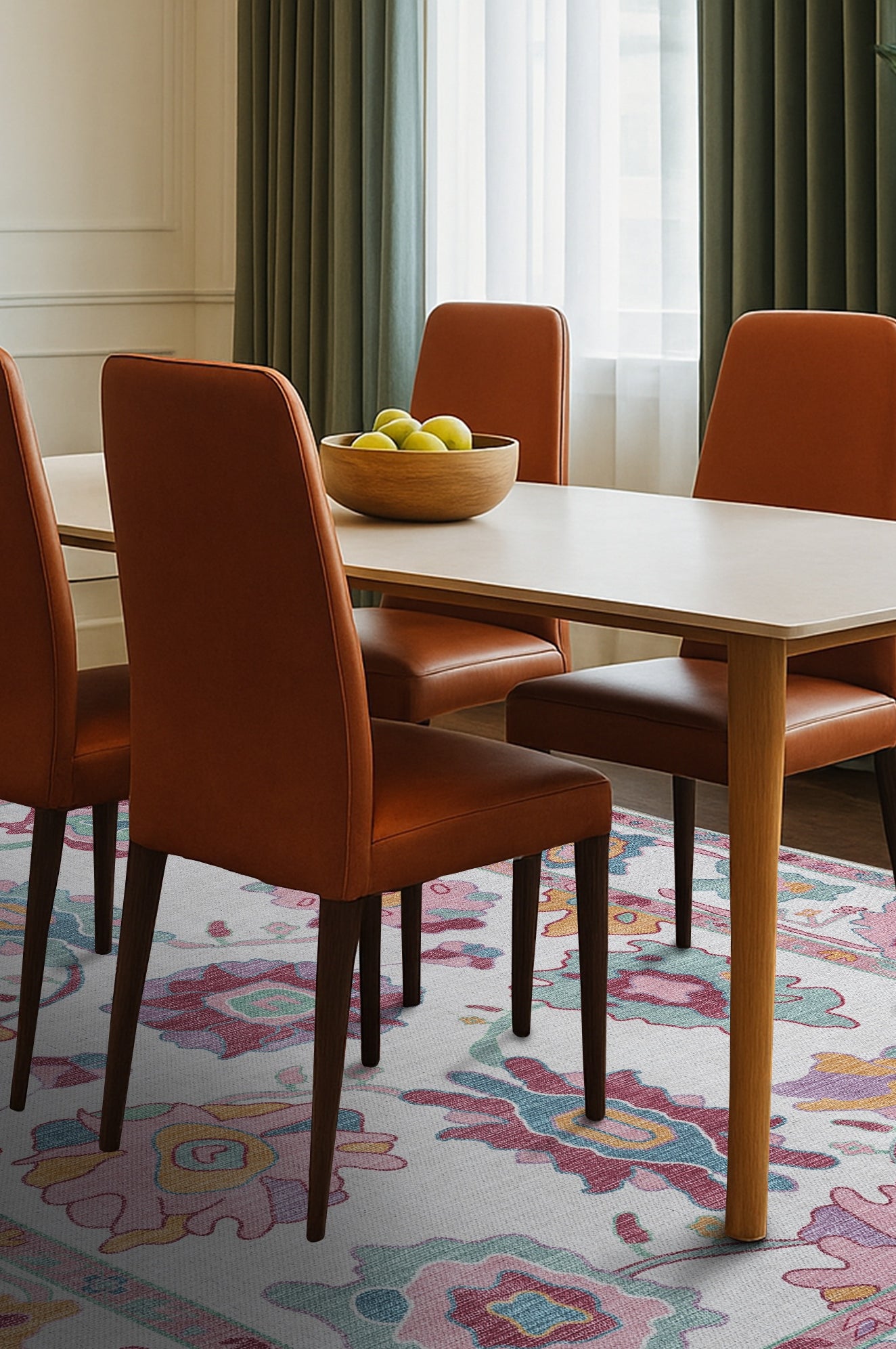 Florine Pastel Pink Orange Floral Oushak Rug