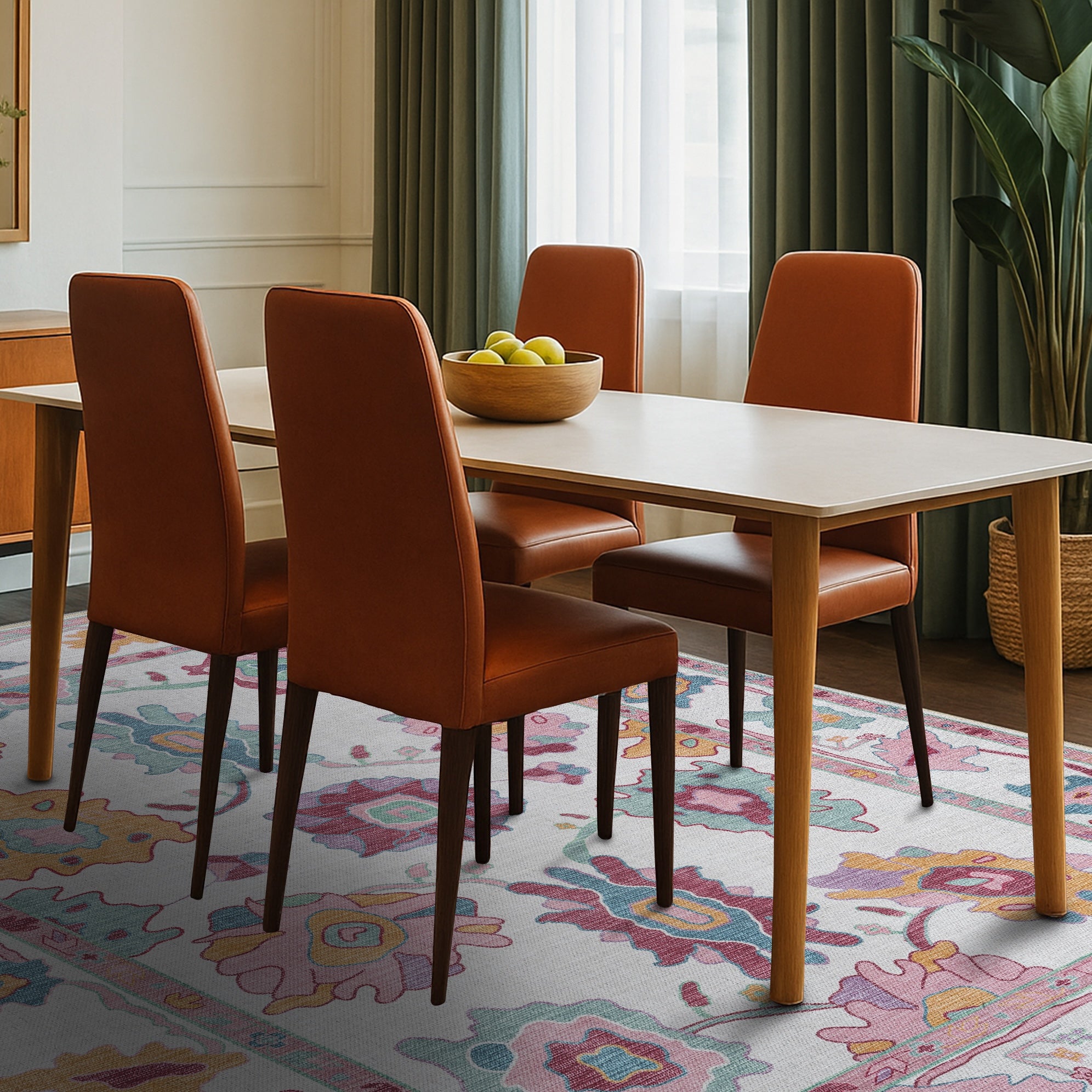 Florine Pastel Pink Orange Floral Oushak Rug