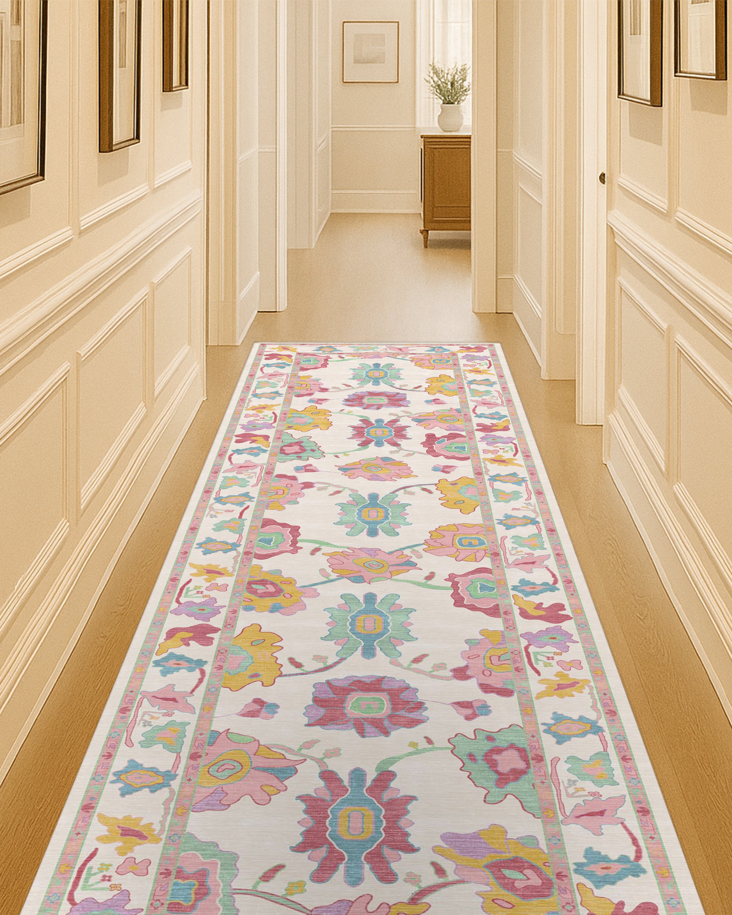 Florine Pastel Pink Orange Floral Oushak Rug