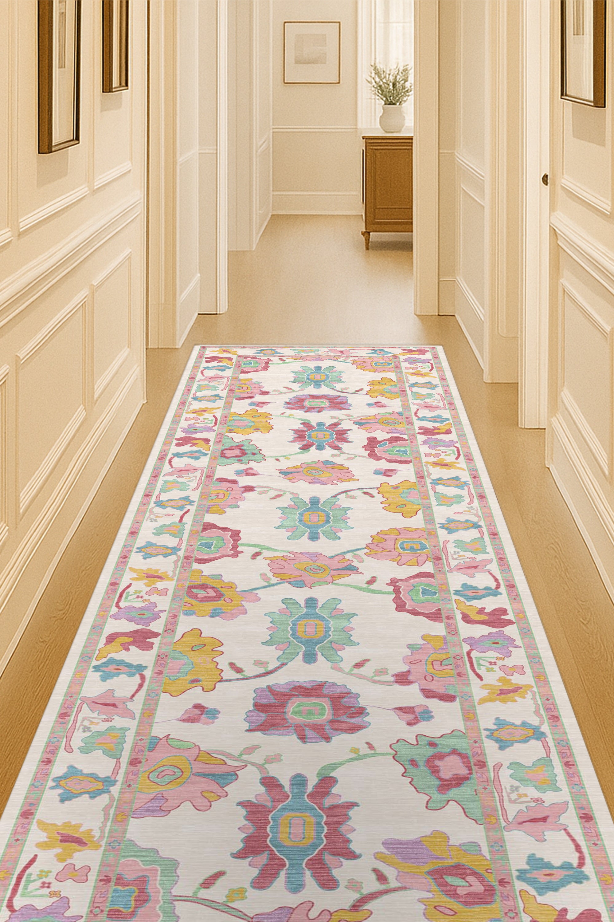 Florine Pastel Pink Orange Floral Oushak Rug