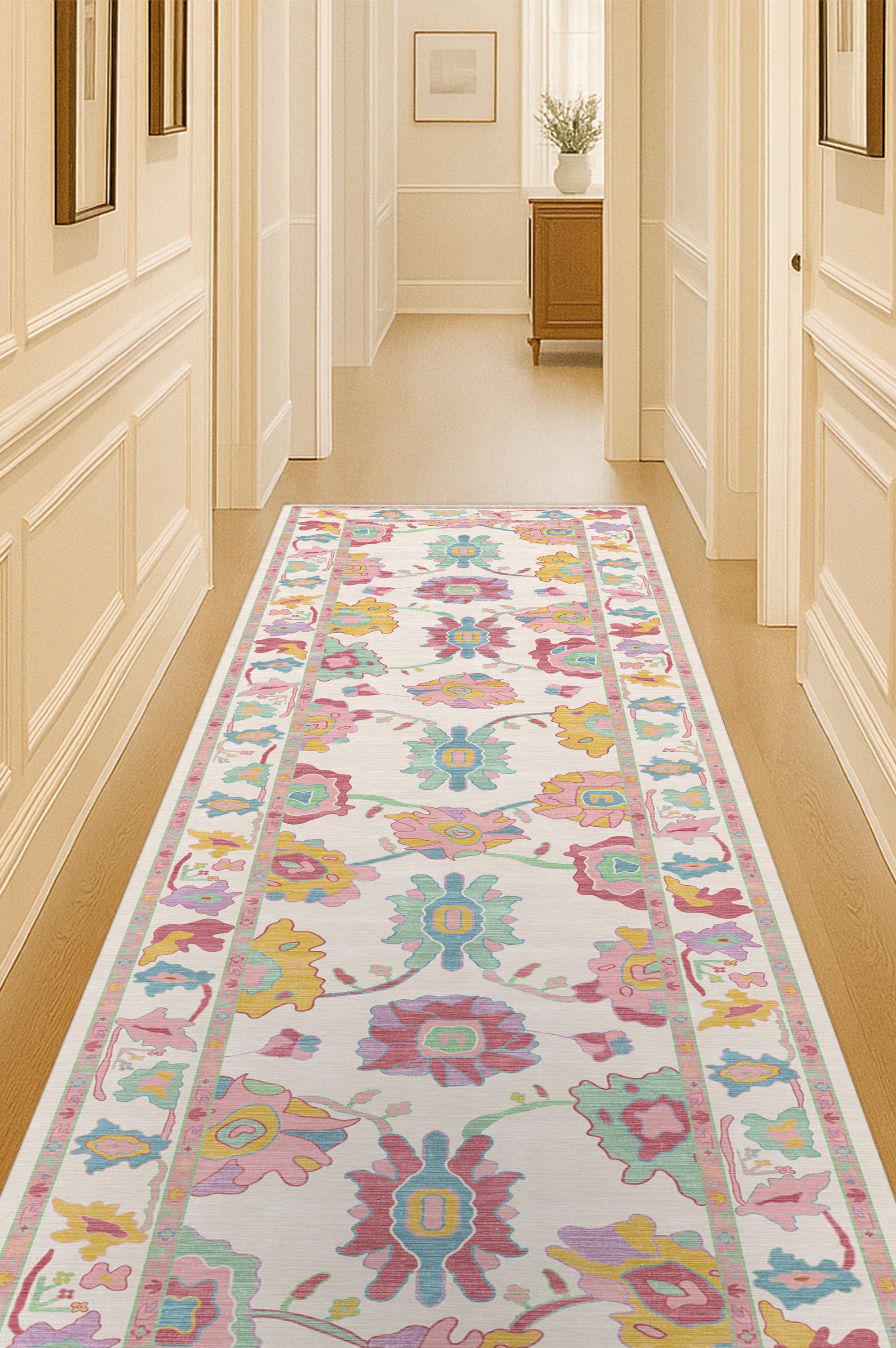 Florine Pastel Pink Orange Floral Oushak Rug