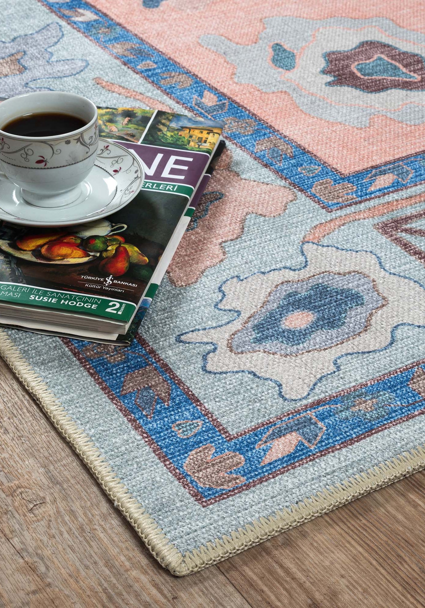 Menna Salmon Orange Blue Modern Oushak Rug