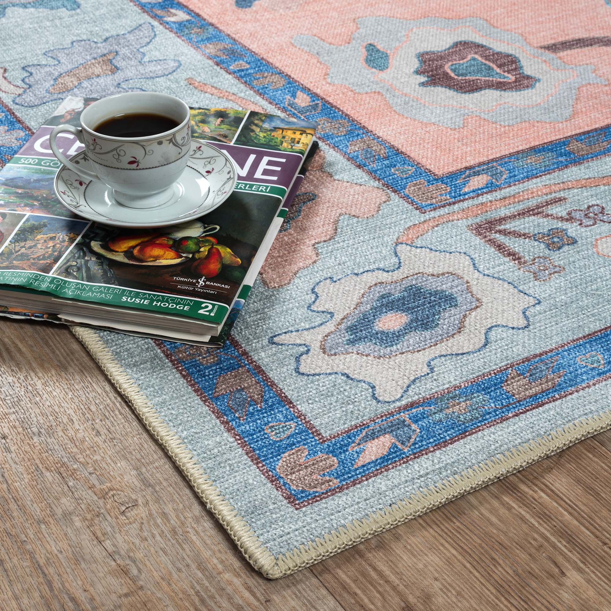 Menna Salmon Orange Blue Modern Oushak Rug