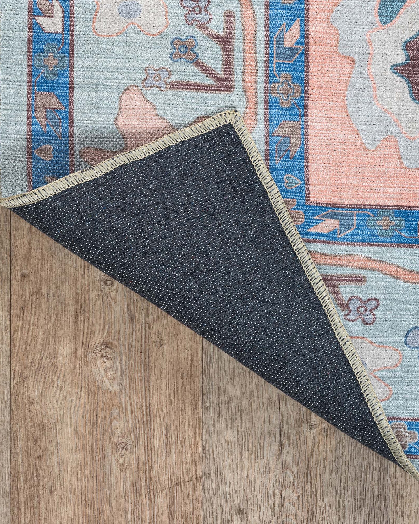 Menna Salmon Orange Blue Modern Oushak Rug