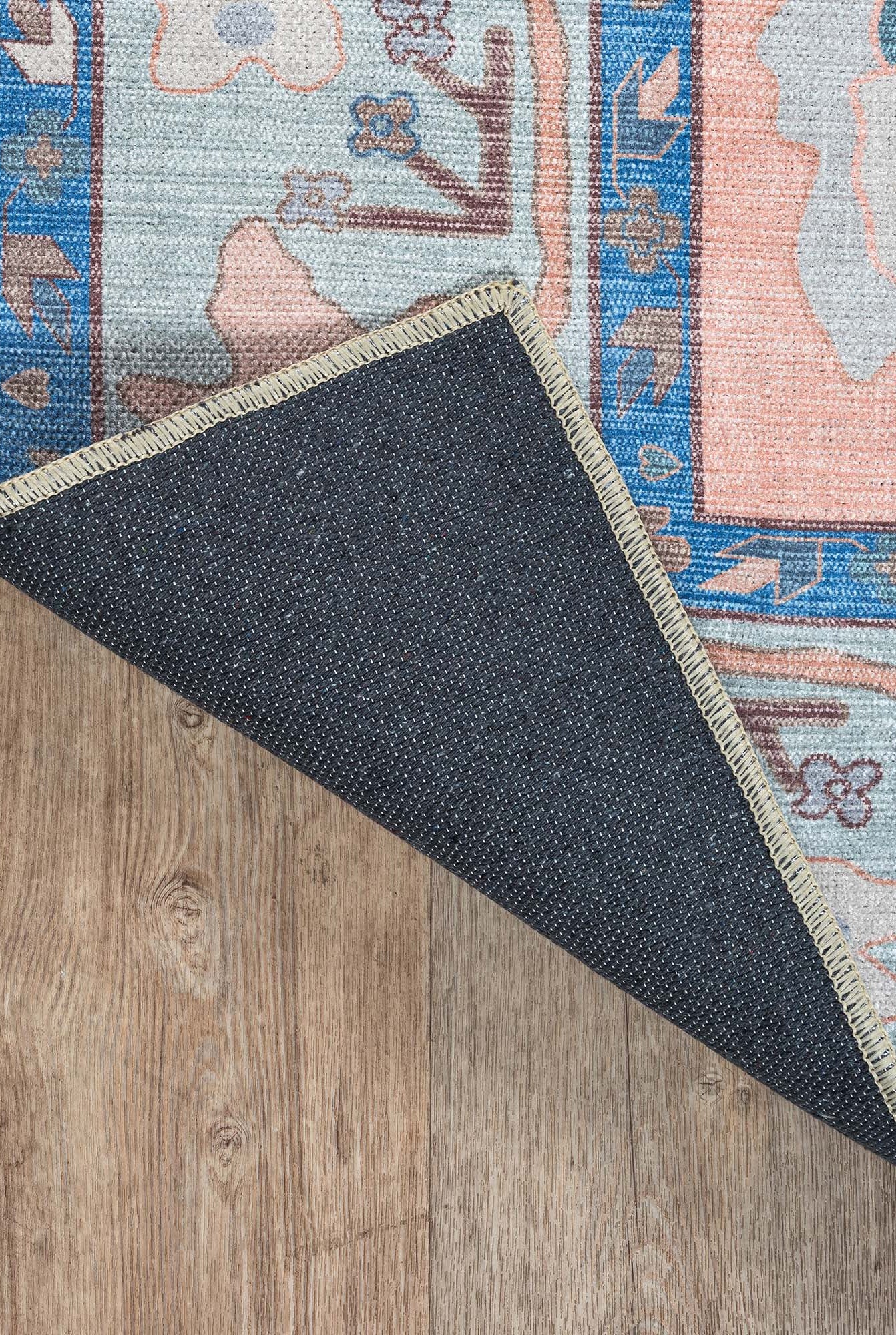 Menna Salmon Orange Blue Modern Oushak Rug