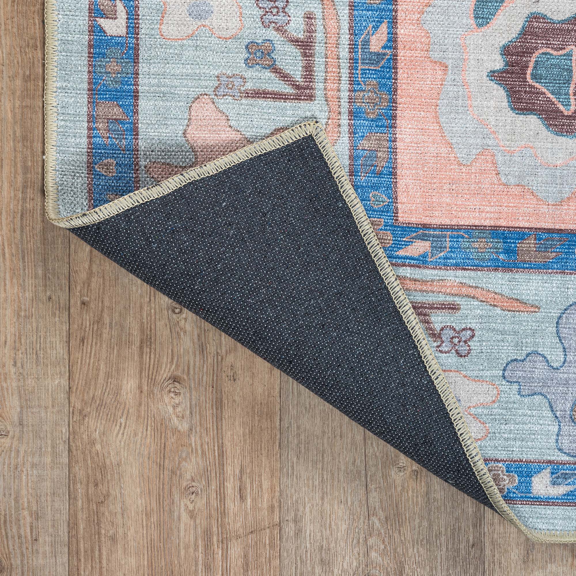 Menna Salmon Orange Blue Modern Oushak Rug