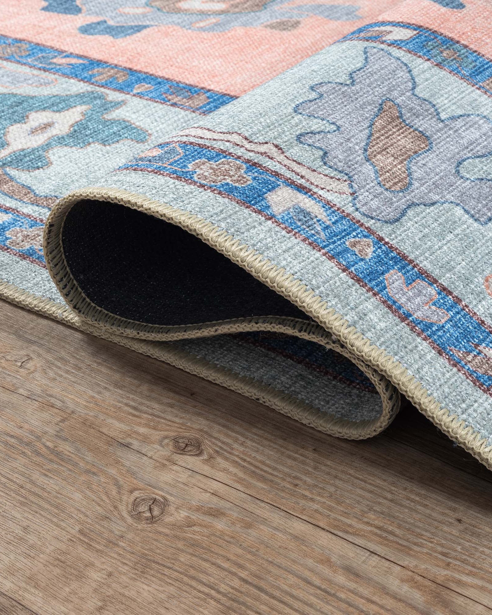 Menna Salmon Orange Blue Modern Oushak Rug