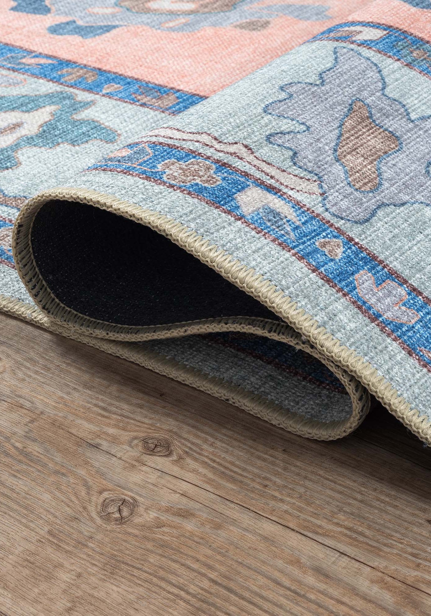 Menna Salmon Orange Blue Modern Oushak Rug