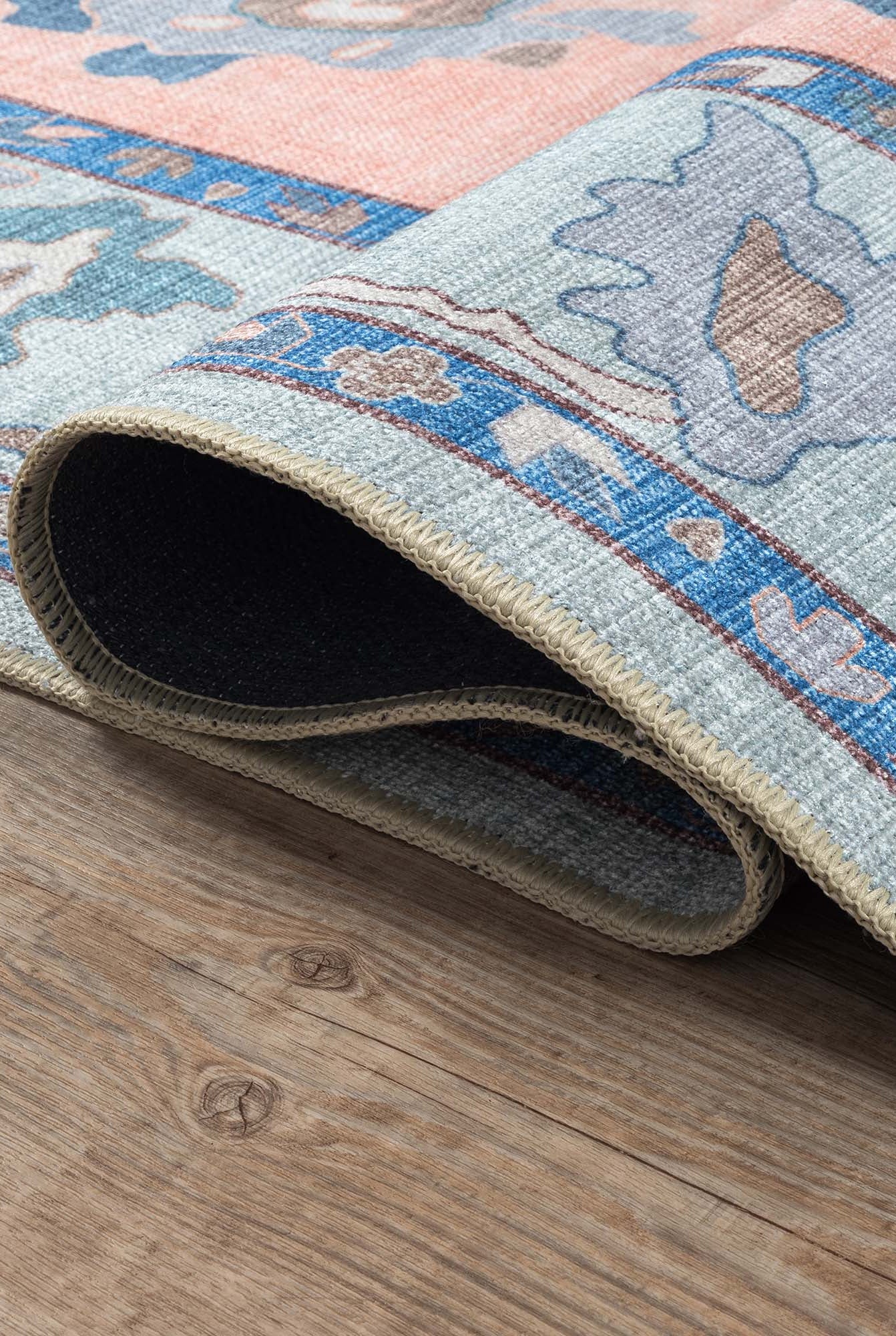 Menna Salmon Orange Blue Modern Oushak Rug