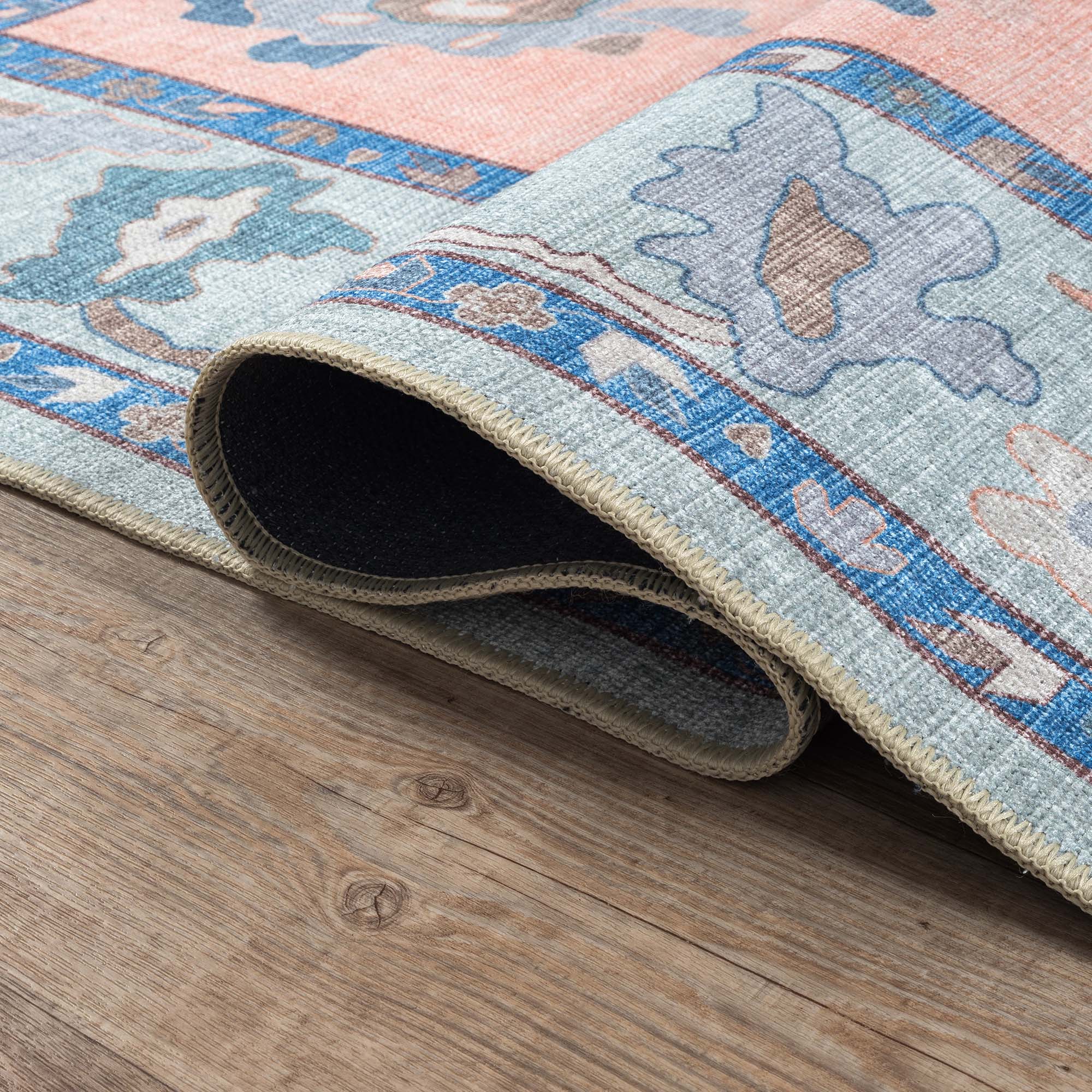 Menna Salmon Orange Blue Modern Oushak Rug