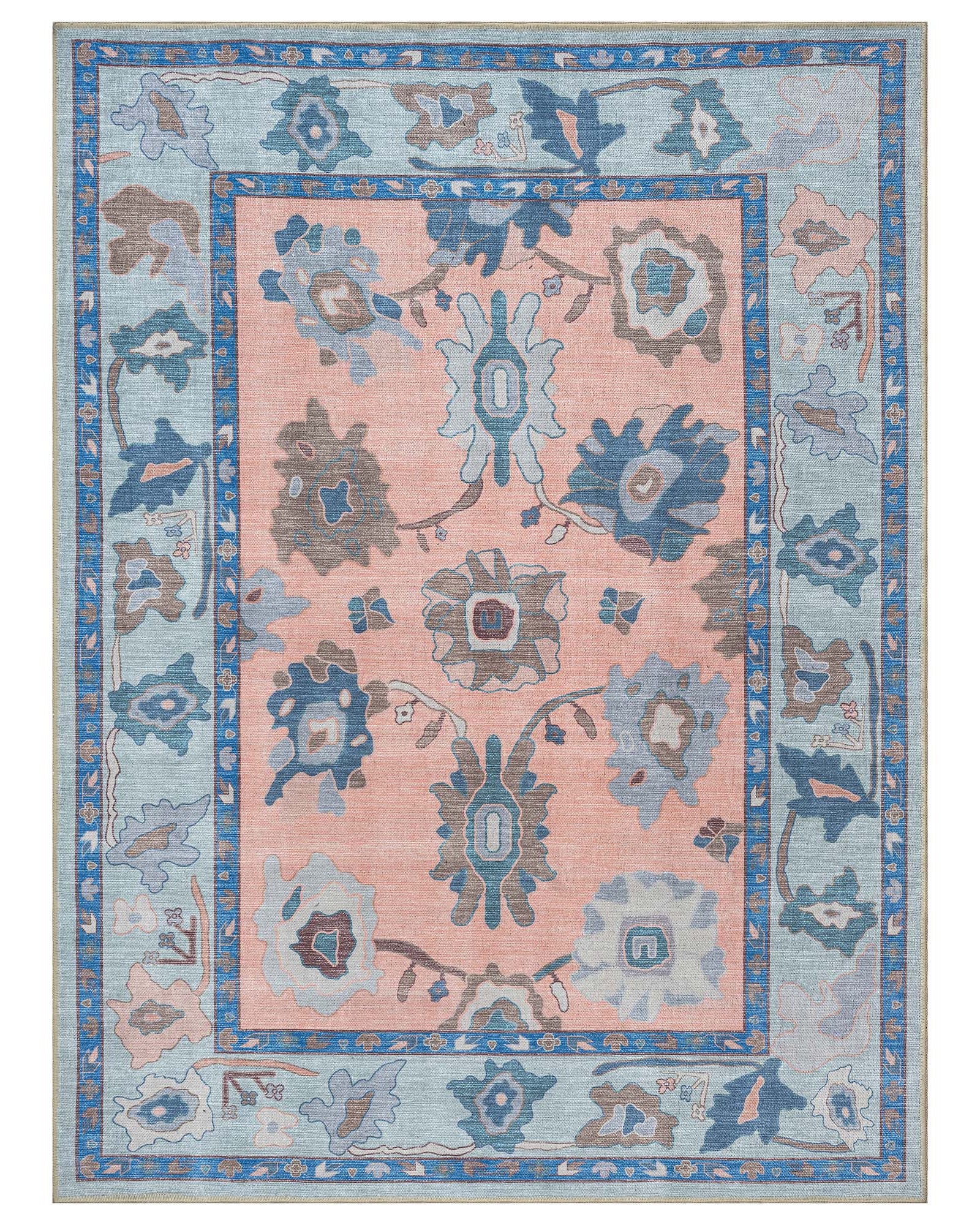 Menna Salmon Orange Blue Modern Oushak Rug