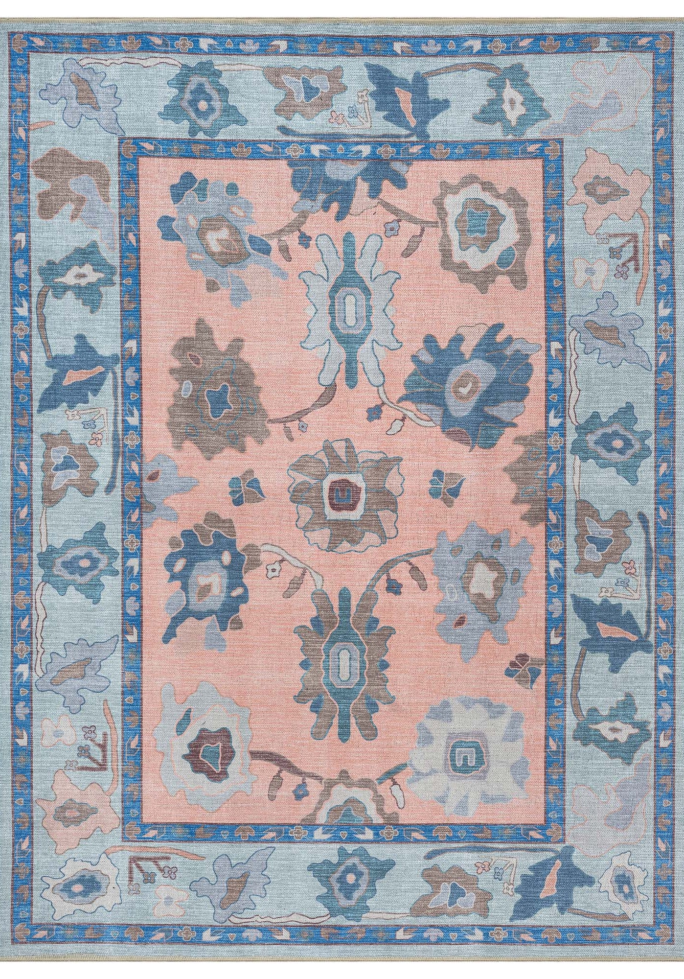 Menna Salmon Orange Blue Modern Oushak Rug