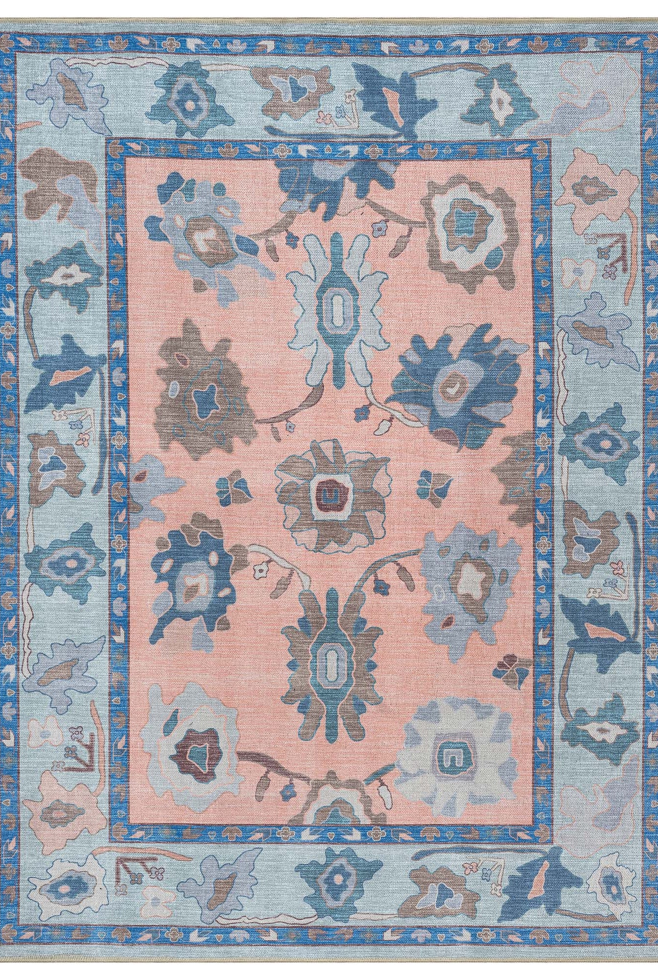 Menna Salmon Orange Blue Modern Oushak Rug