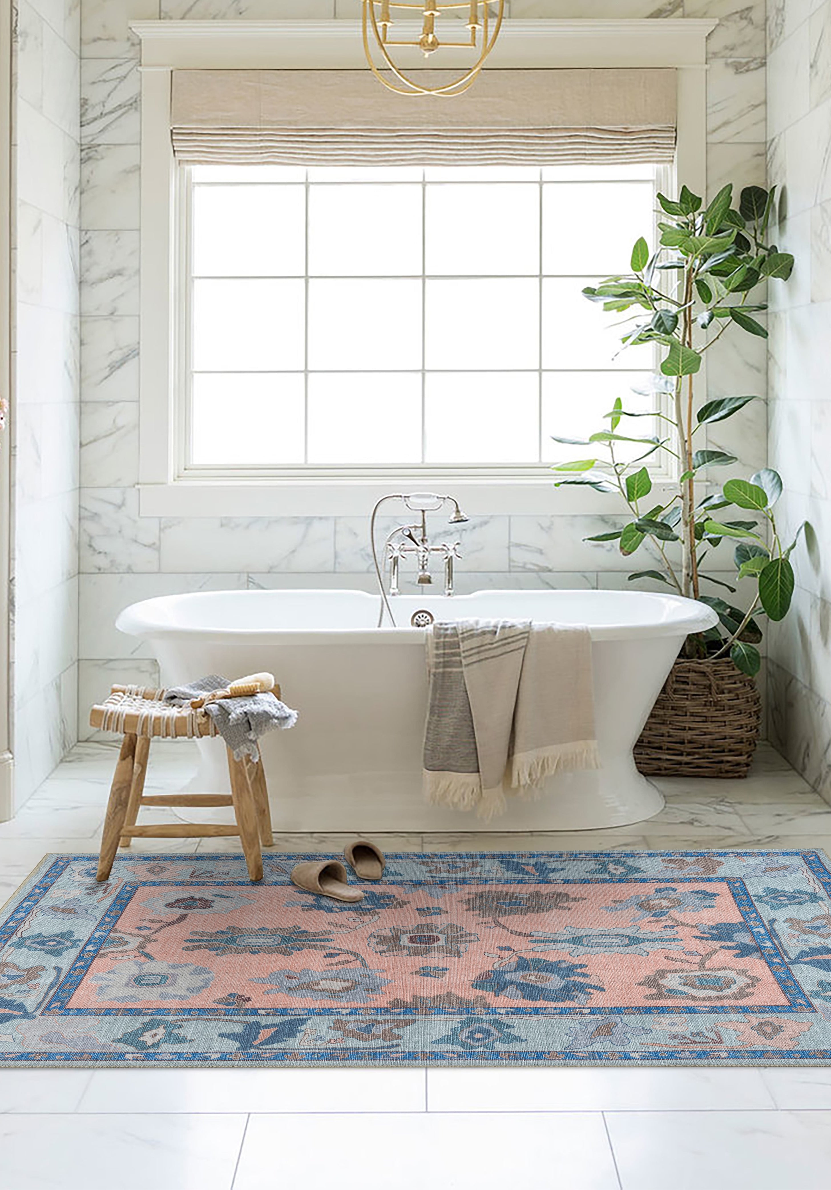 Menna Salmon Orange Blue Modern Oushak Rug