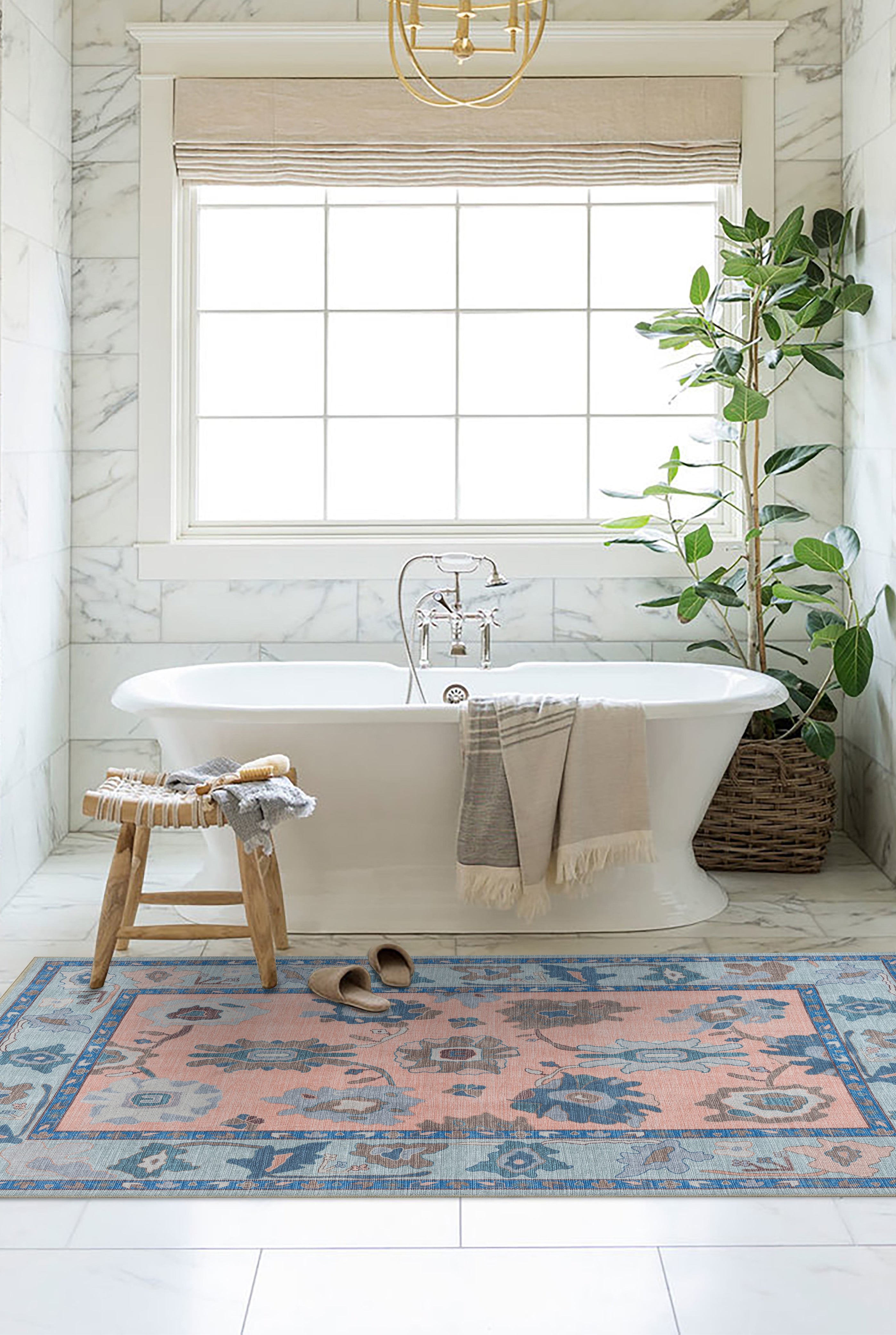 Menna Salmon Orange Blue Modern Oushak Rug