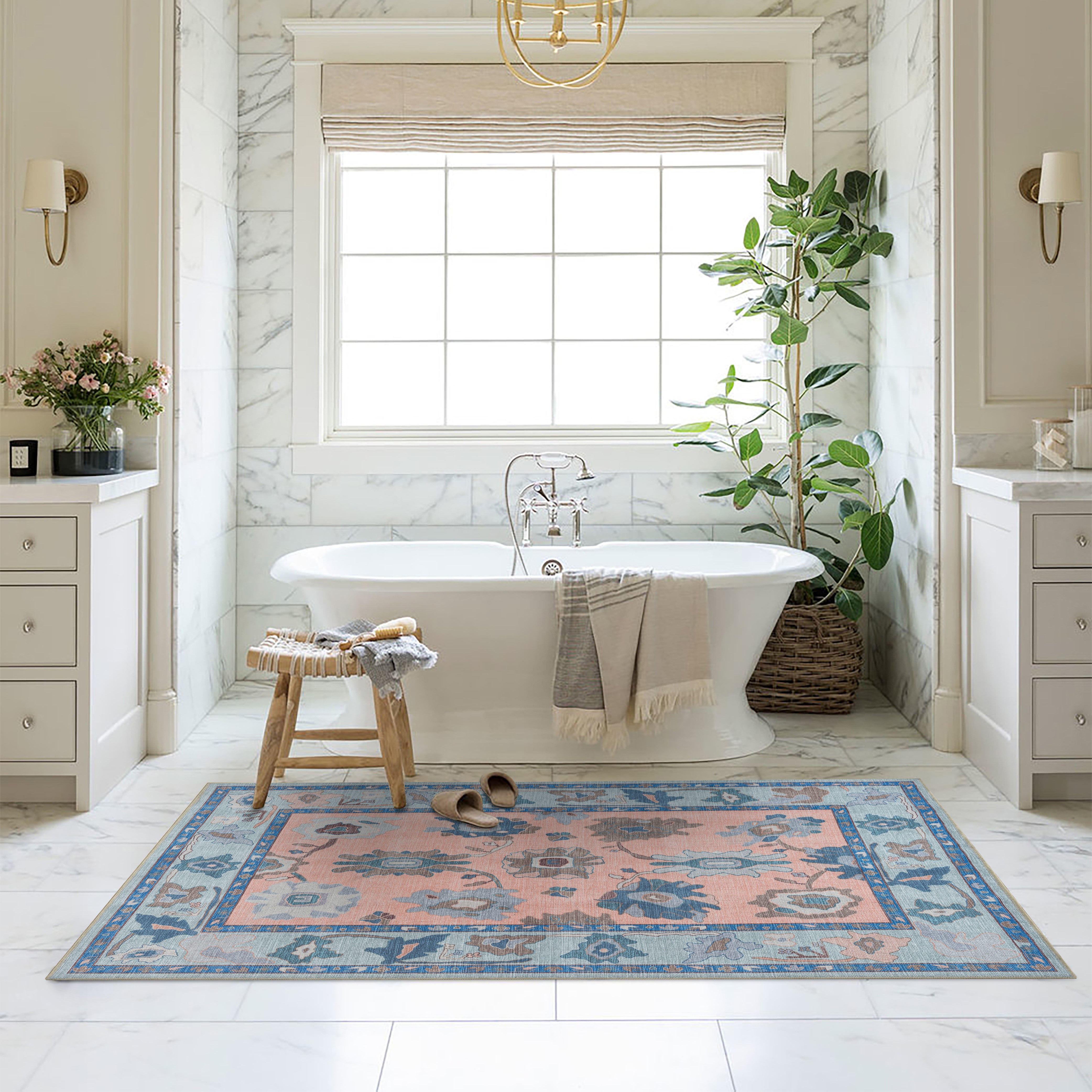 Menna Salmon Orange Blue Modern Oushak Rug