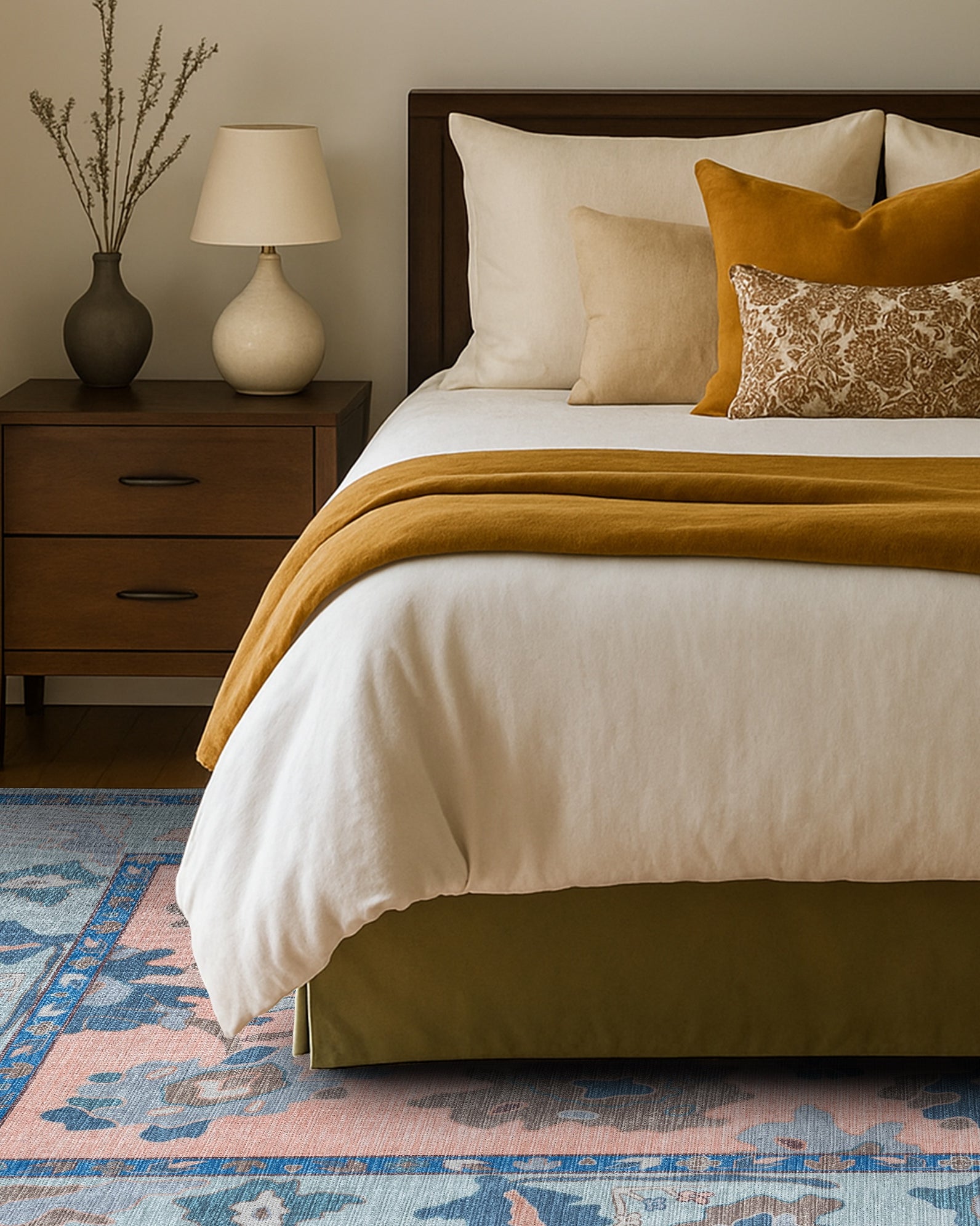 Menna Salmon Orange Blue Modern Oushak Rug