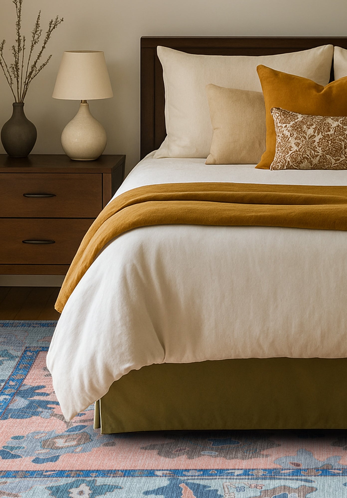 Menna Salmon Orange Blue Modern Oushak Rug