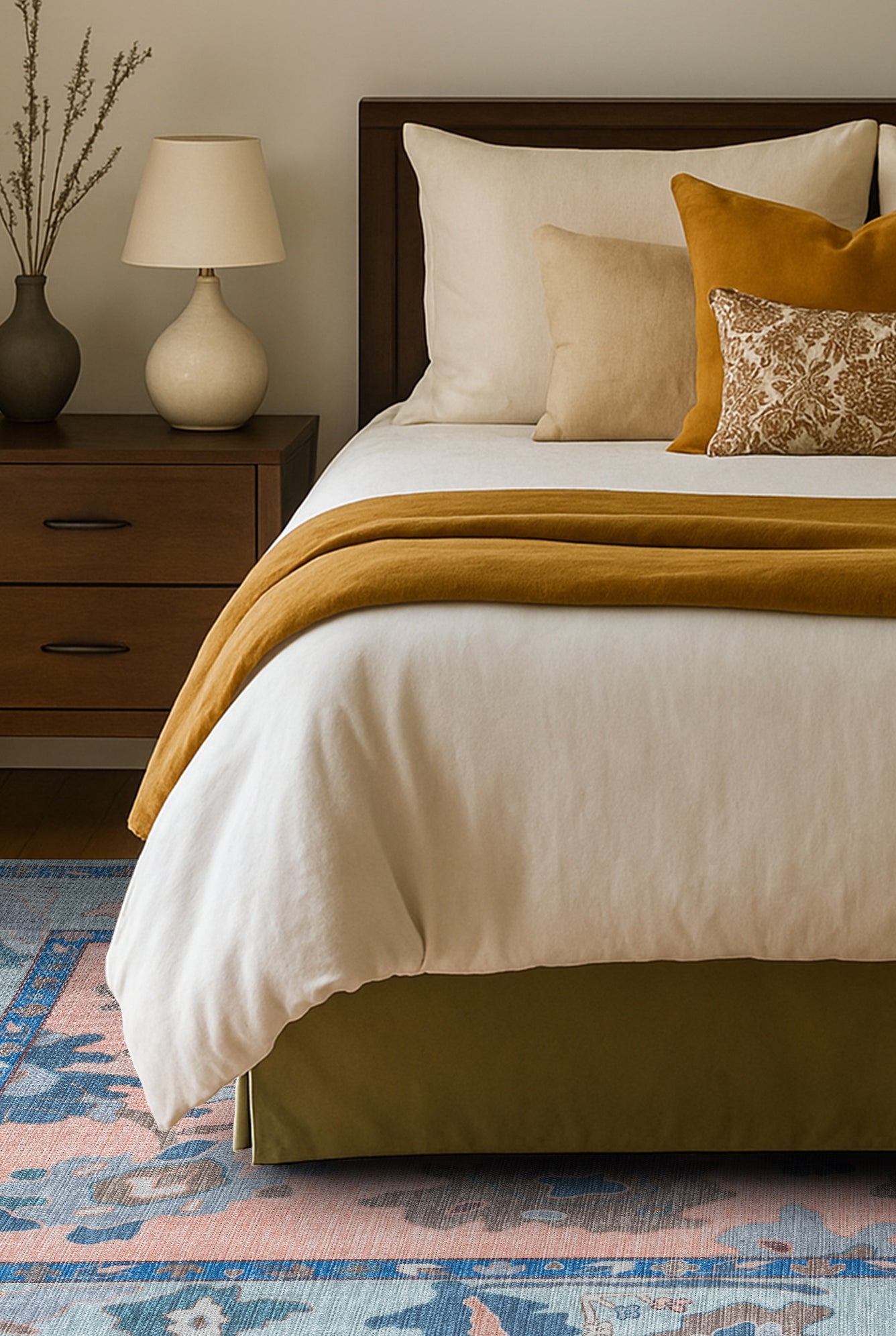 Menna Salmon Orange Blue Modern Oushak Rug