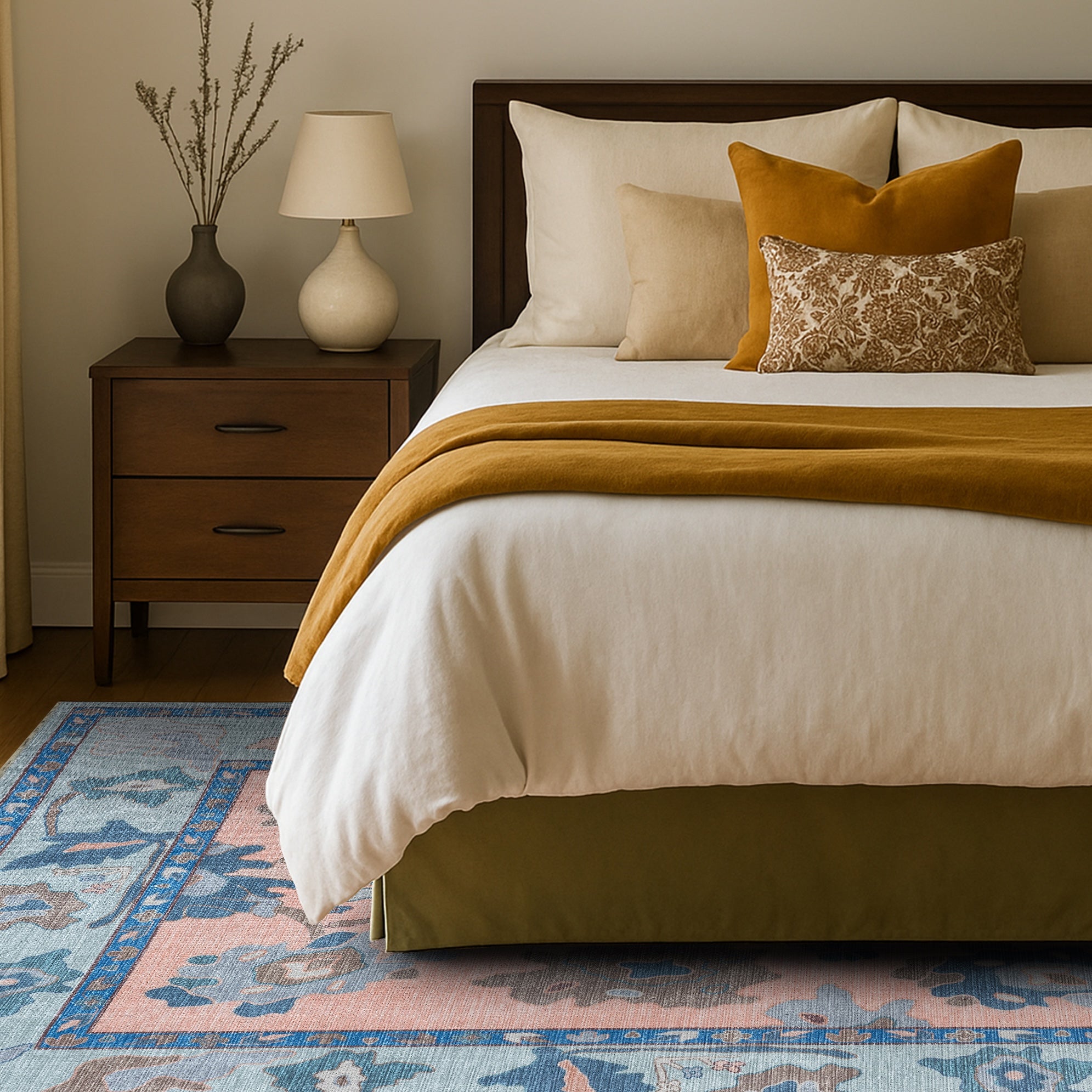 Menna Salmon Orange Blue Modern Oushak Rug