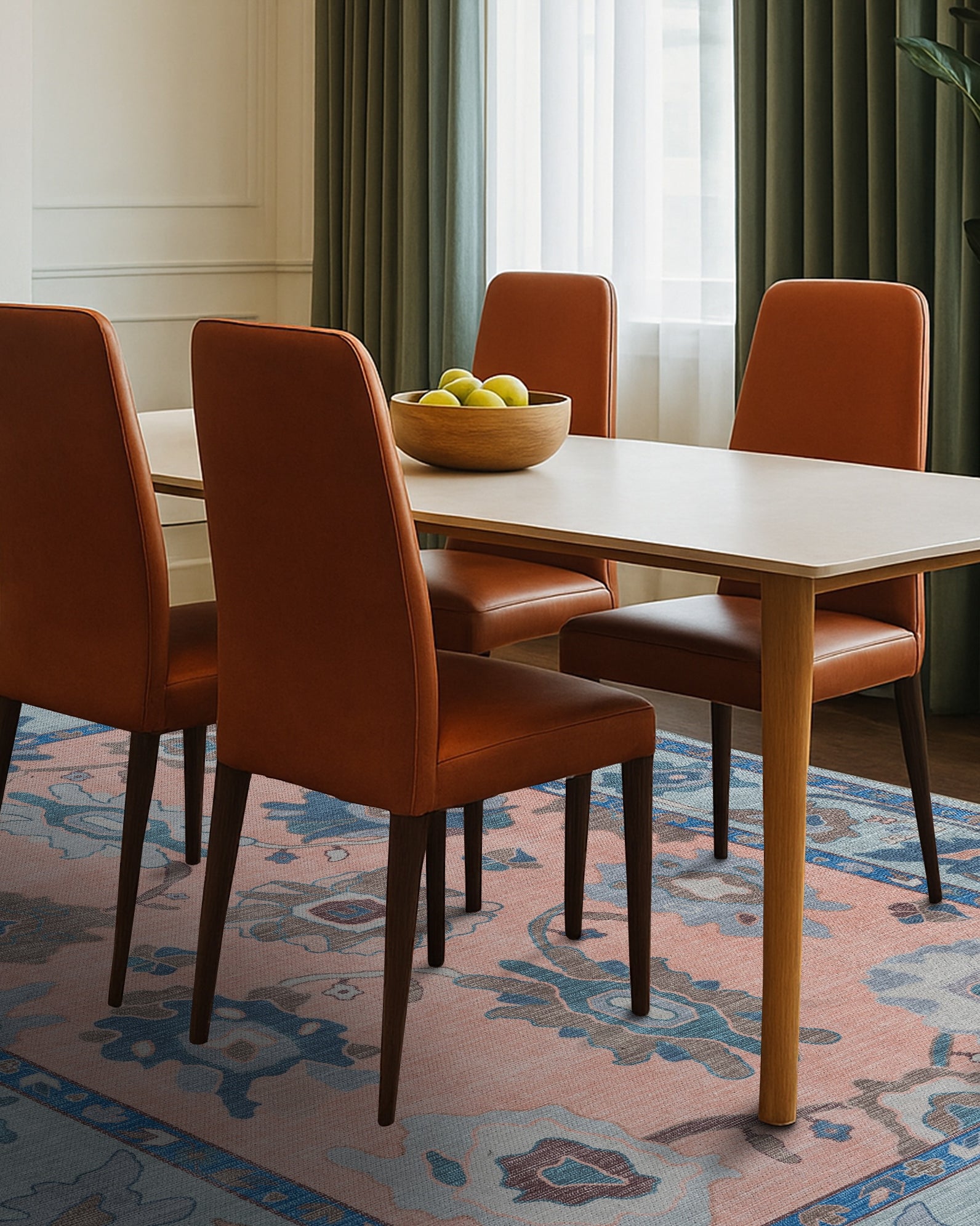 Menna Salmon Orange Blue Modern Oushak Rug