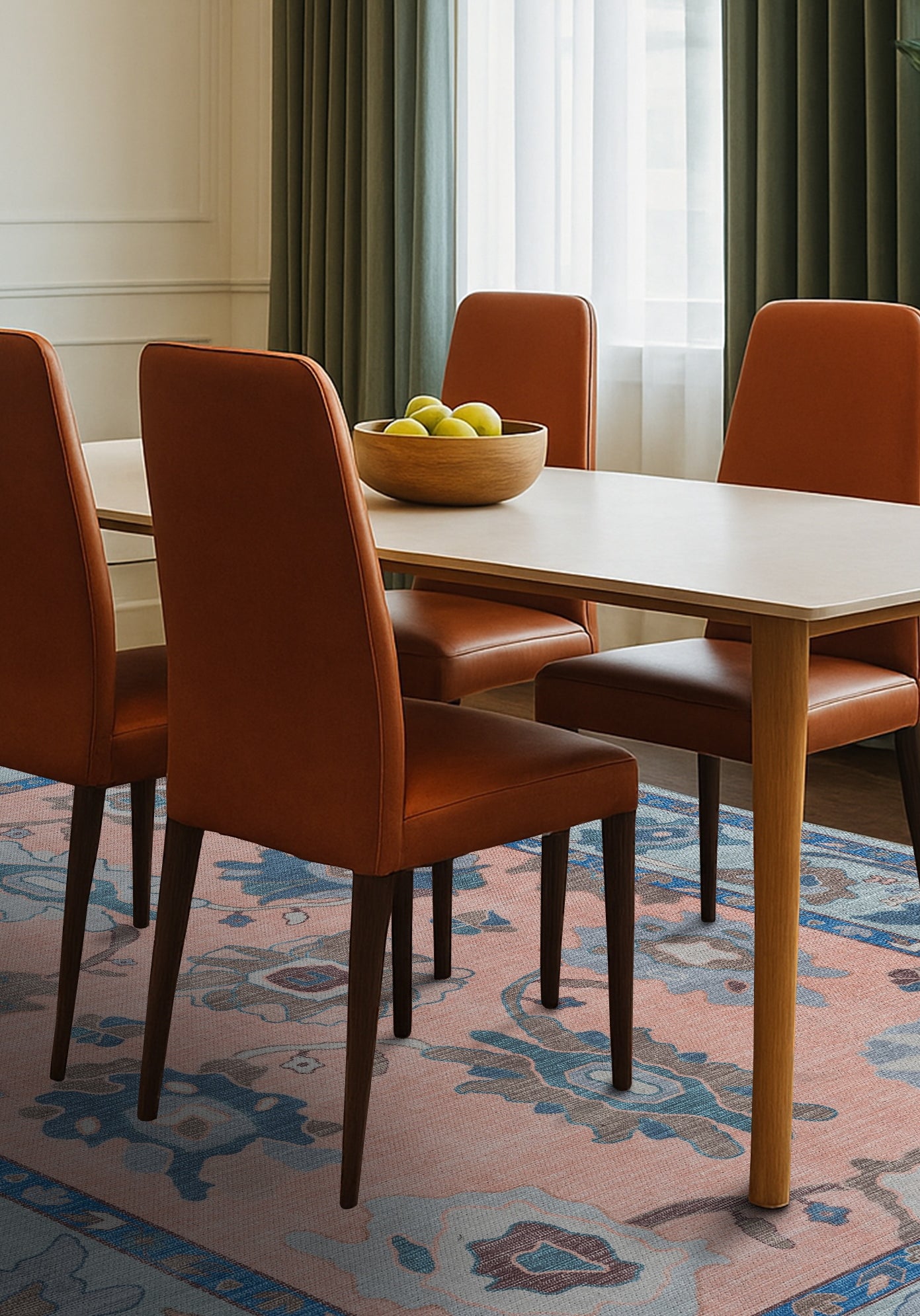 Menna Salmon Orange Blue Modern Oushak Rug