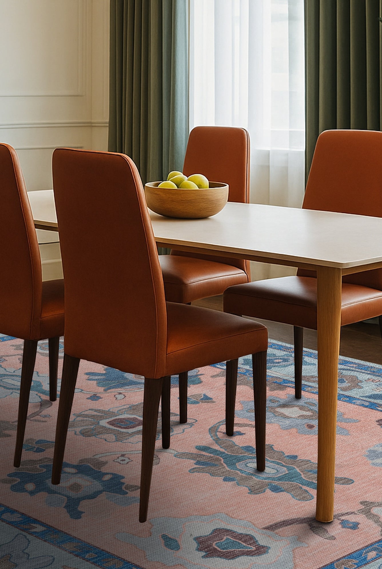 Menna Salmon Orange Blue Modern Oushak Rug