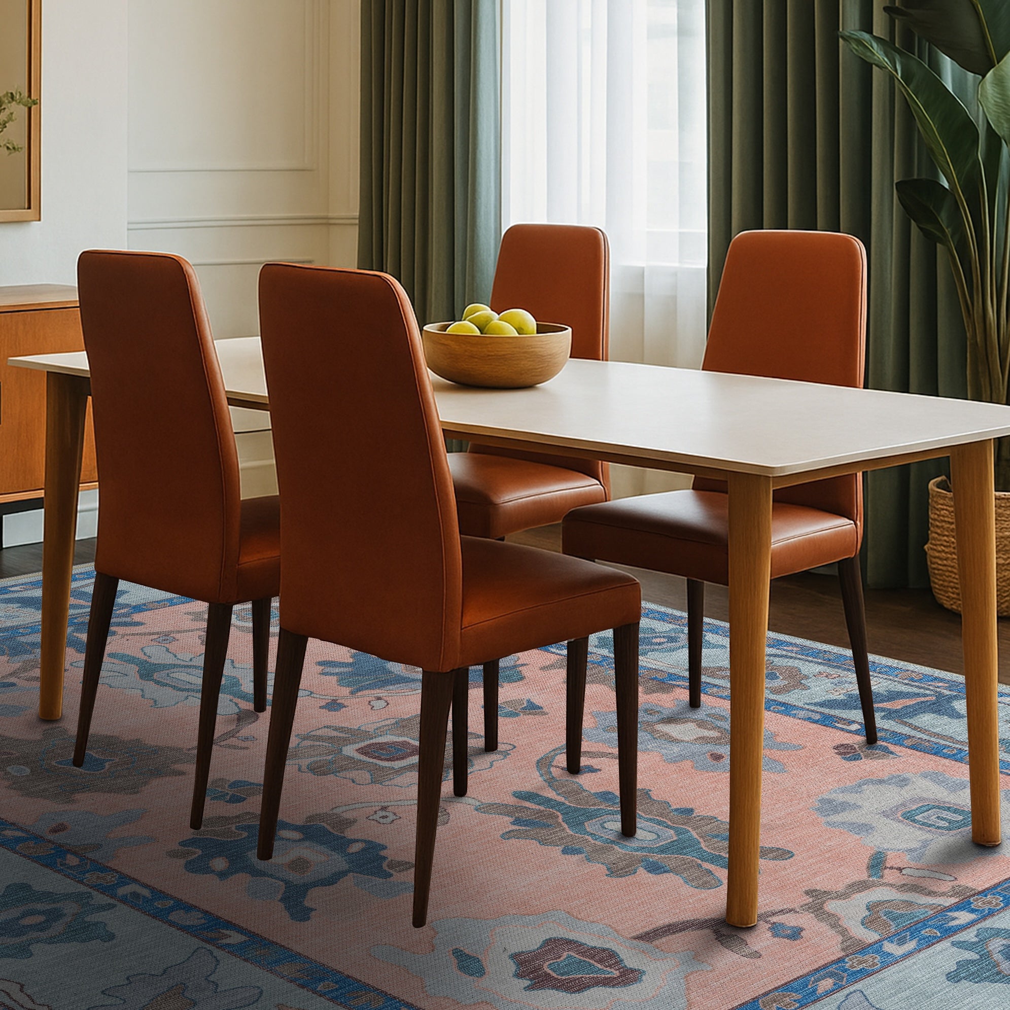 Menna Salmon Orange Blue Modern Oushak Rug