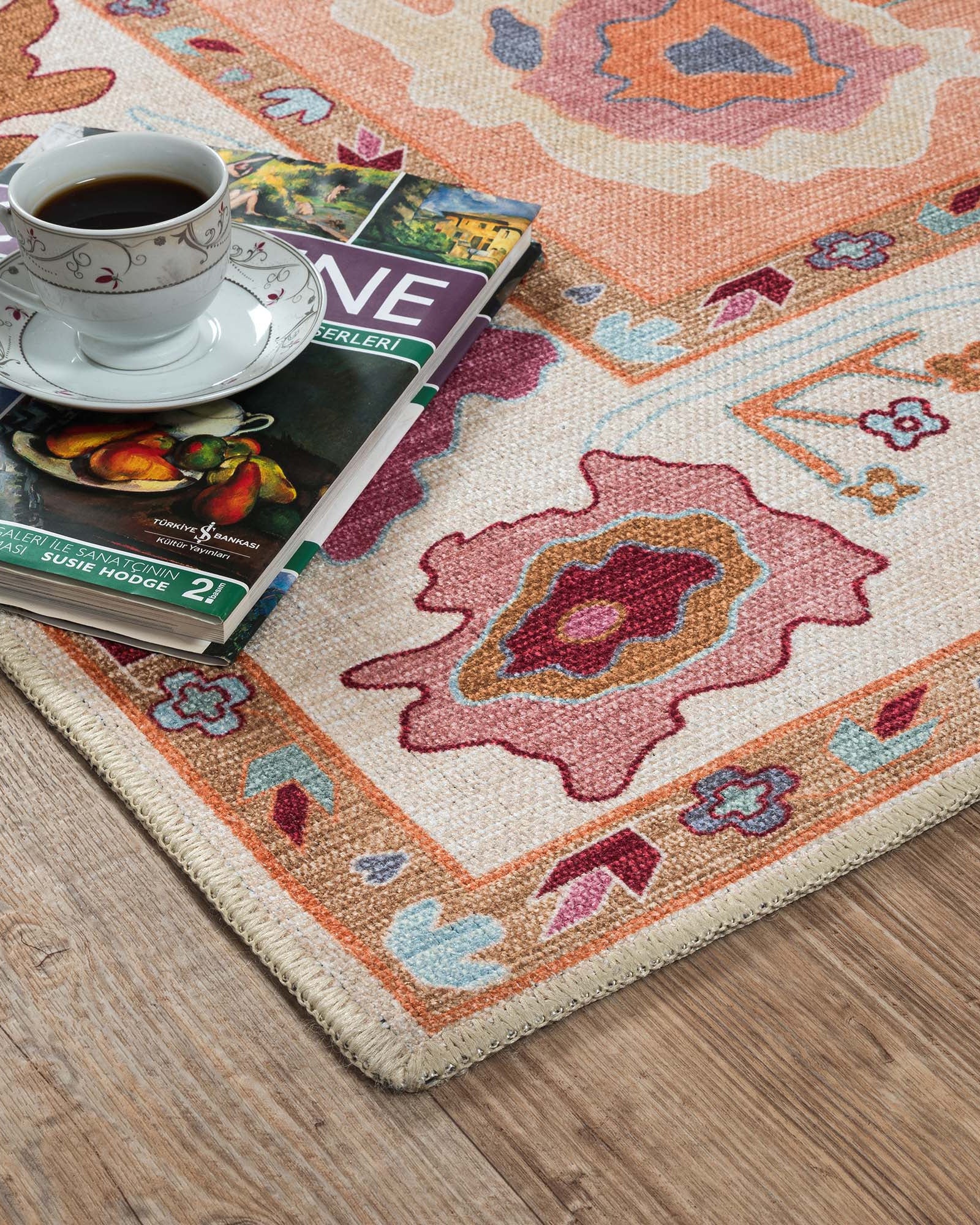 Soren Pastel Orange Floral Modern Oushak Rug