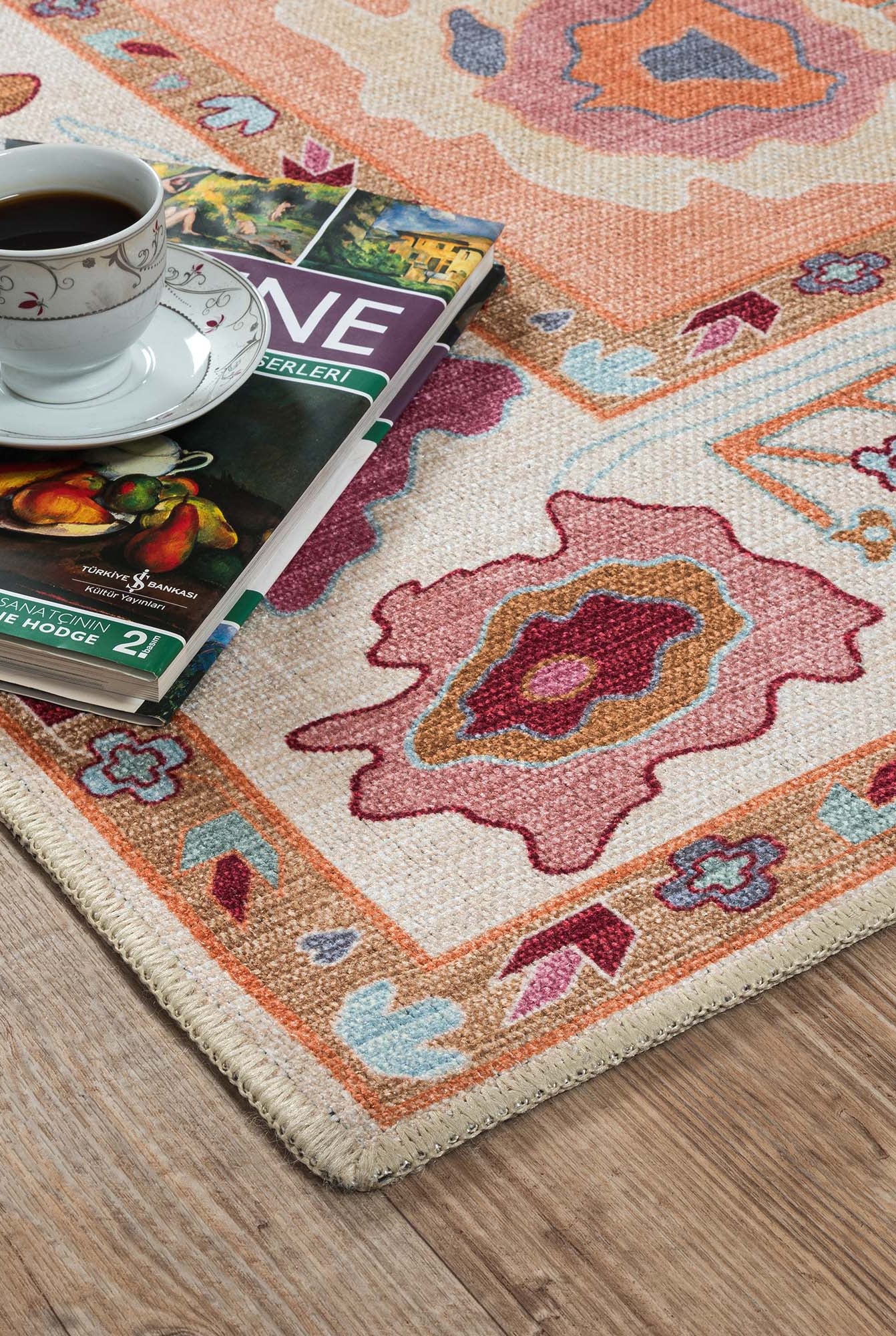 Soren Pastel Orange Floral Modern Oushak Rug
