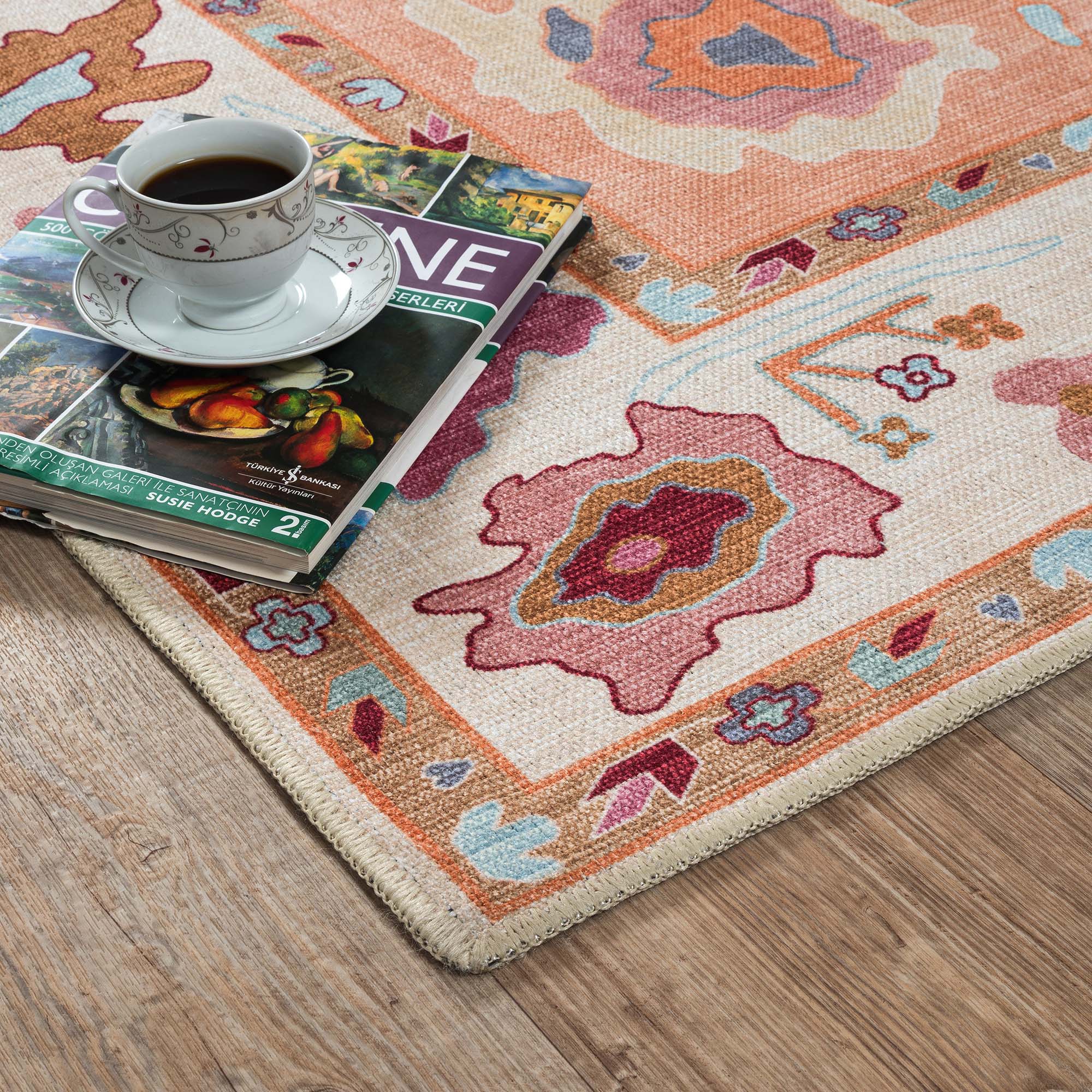 Soren Pastel Orange Floral Modern Oushak Rug