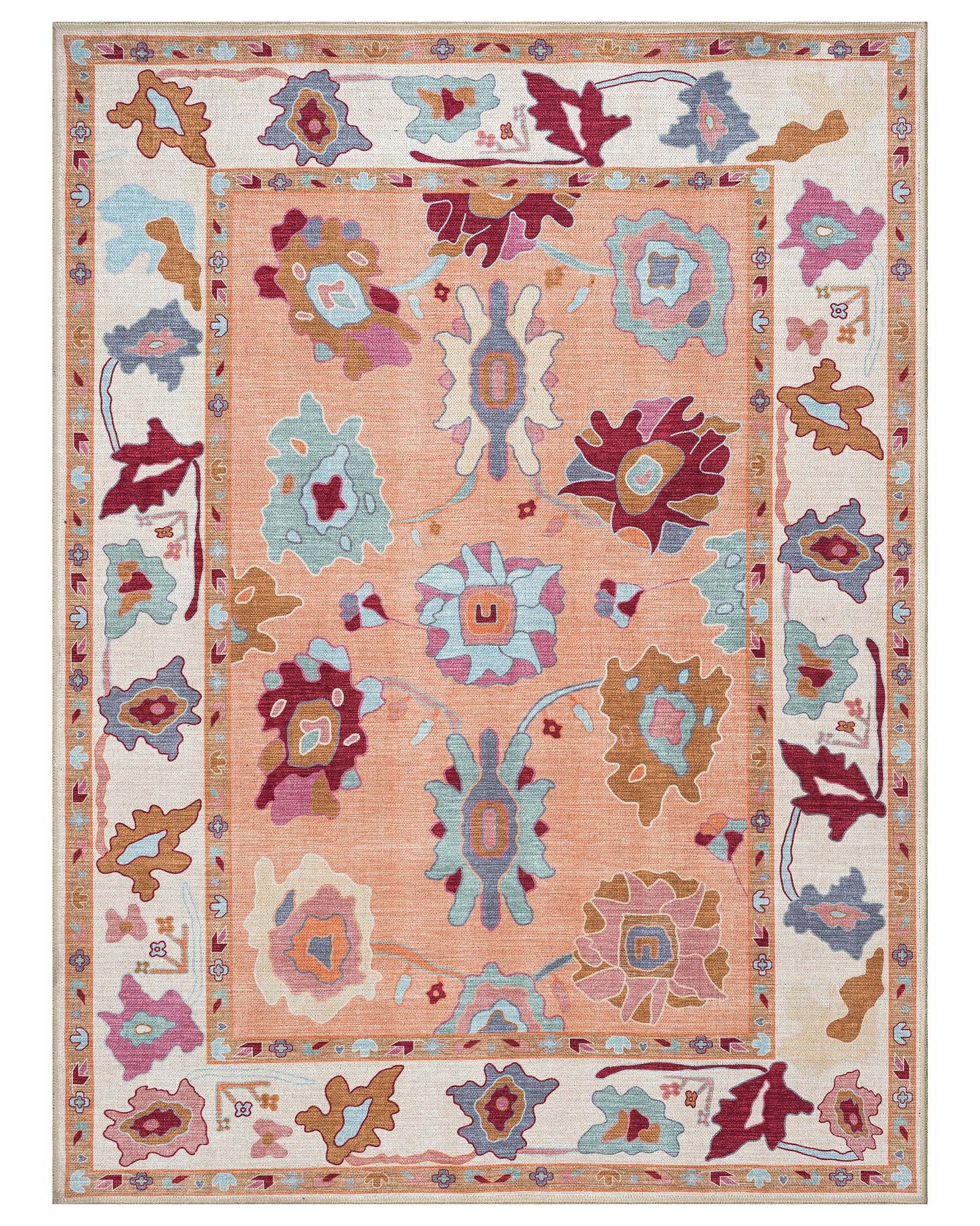 Soren Pastel Orange Floral Modern Oushak Rug