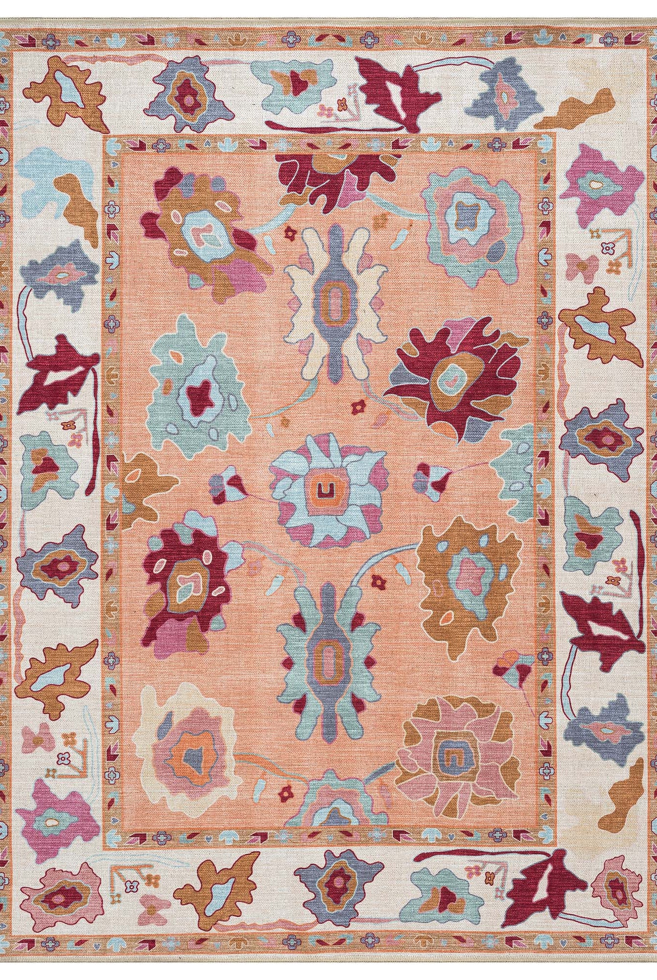 Soren Pastel Orange Floral Modern Oushak Rug