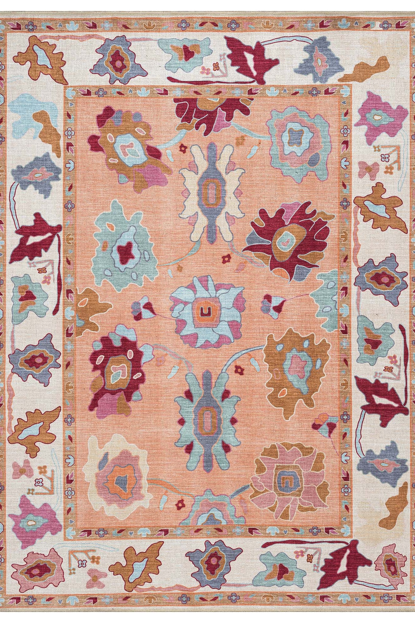 Soren Pastel Orange Floral Modern Oushak Rug
