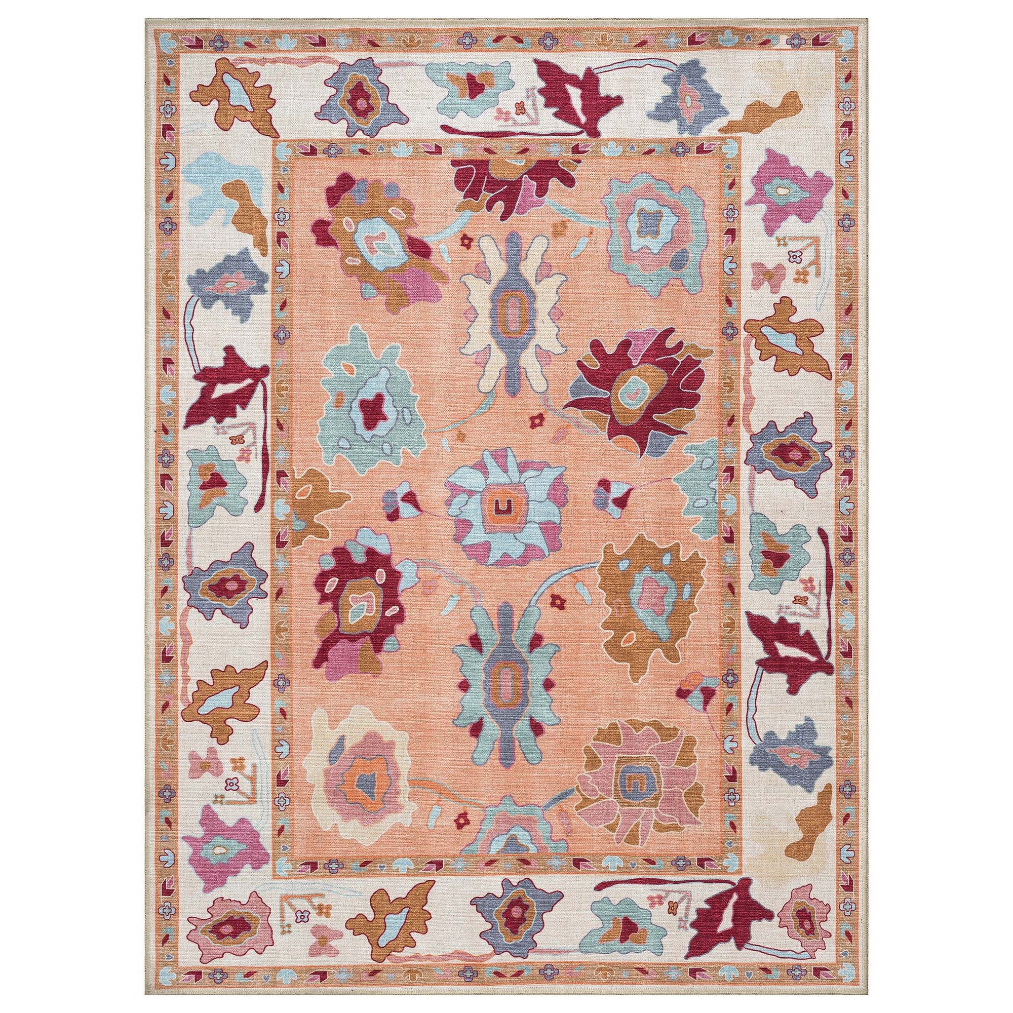 Soren Pastel Orange Floral Modern Oushak Rug