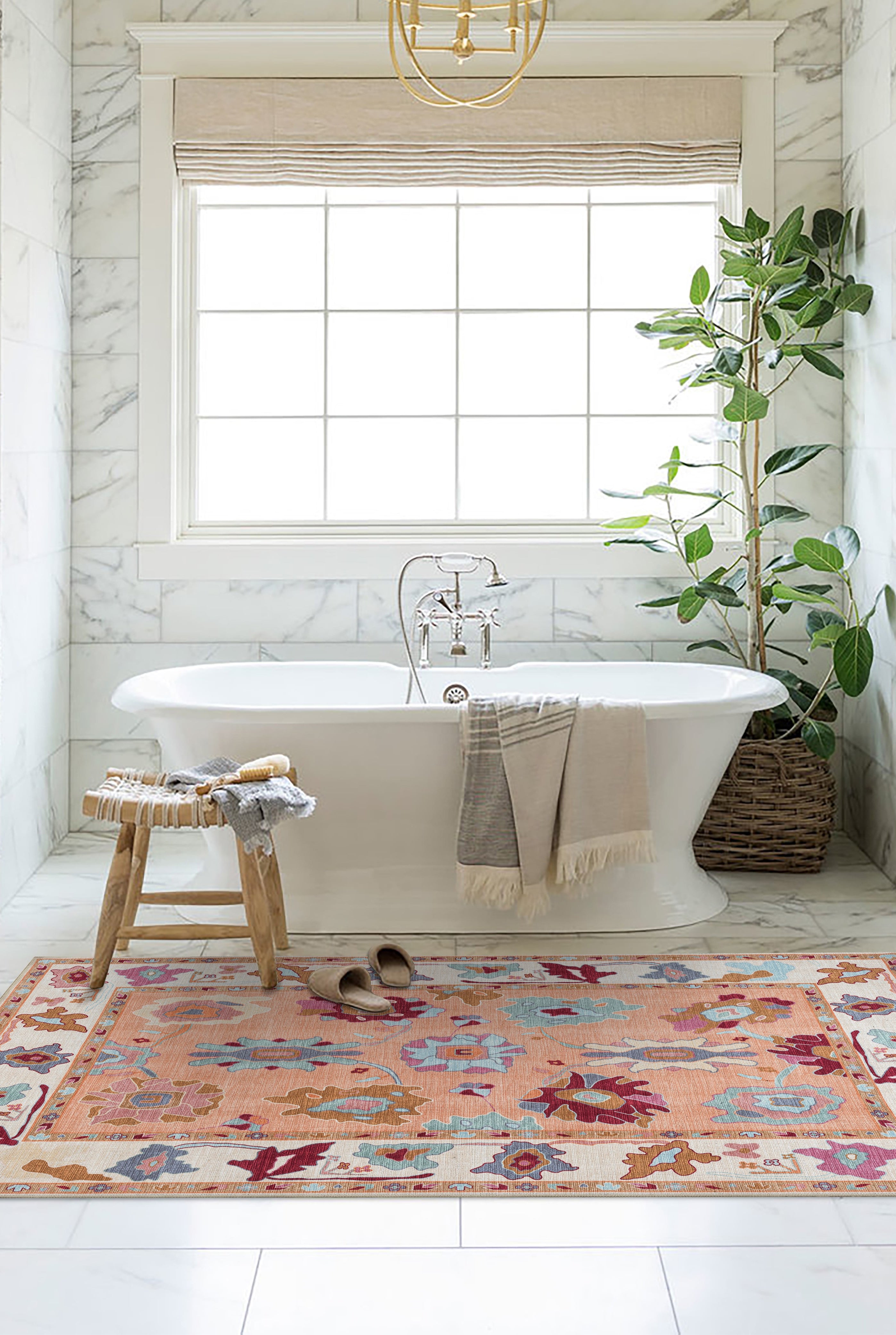 Soren Pastel Orange Floral Modern Oushak Rug