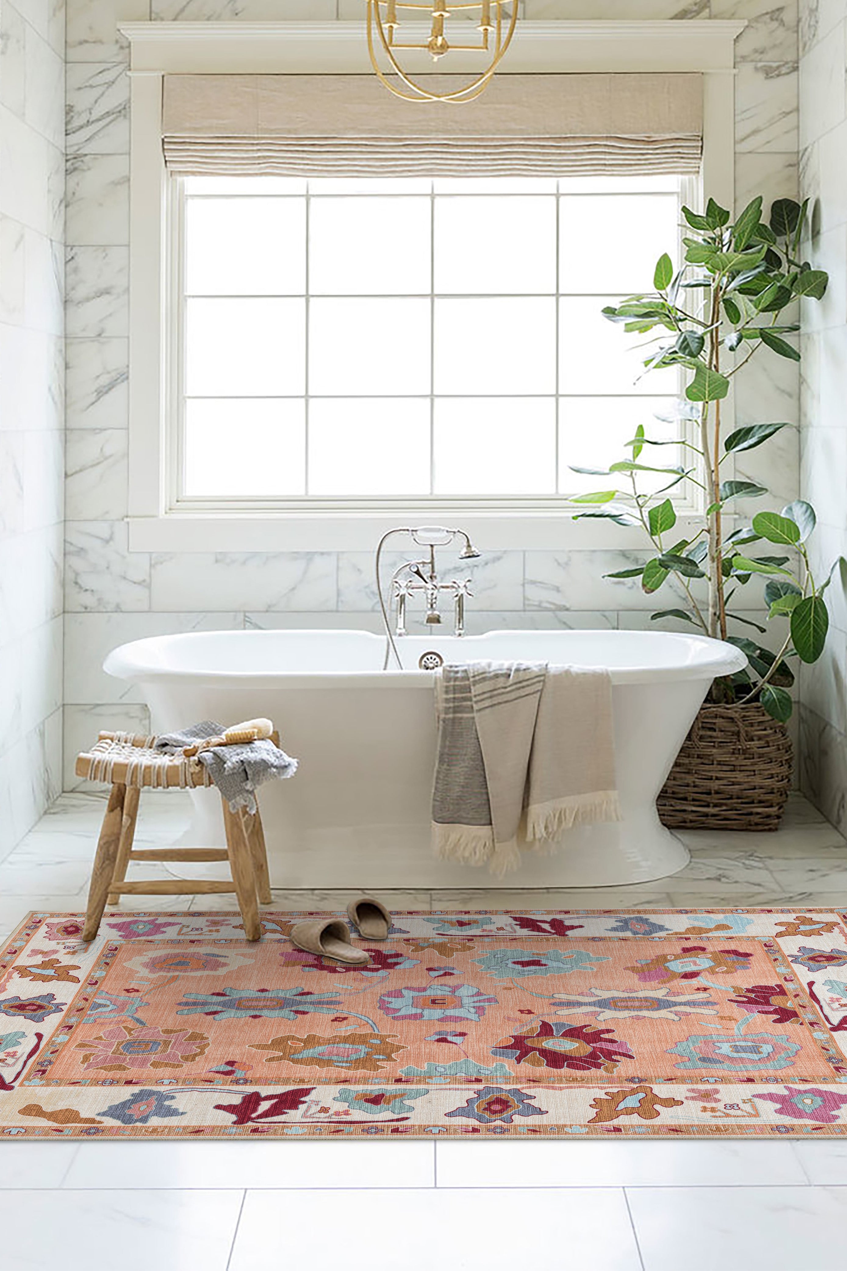 Soren Pastel Orange Floral Modern Oushak Rug