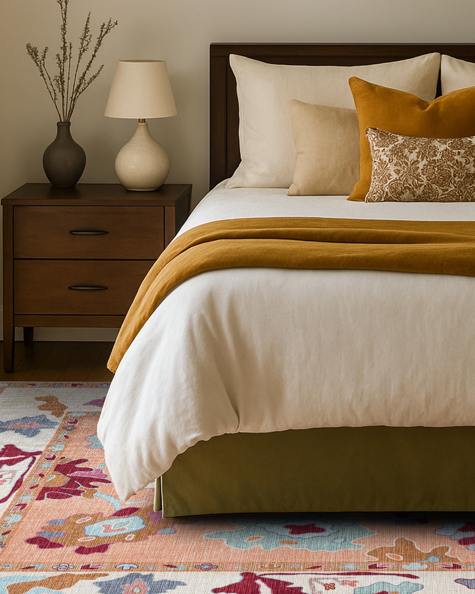 Soren Pastel Orange Floral Modern Oushak Rug