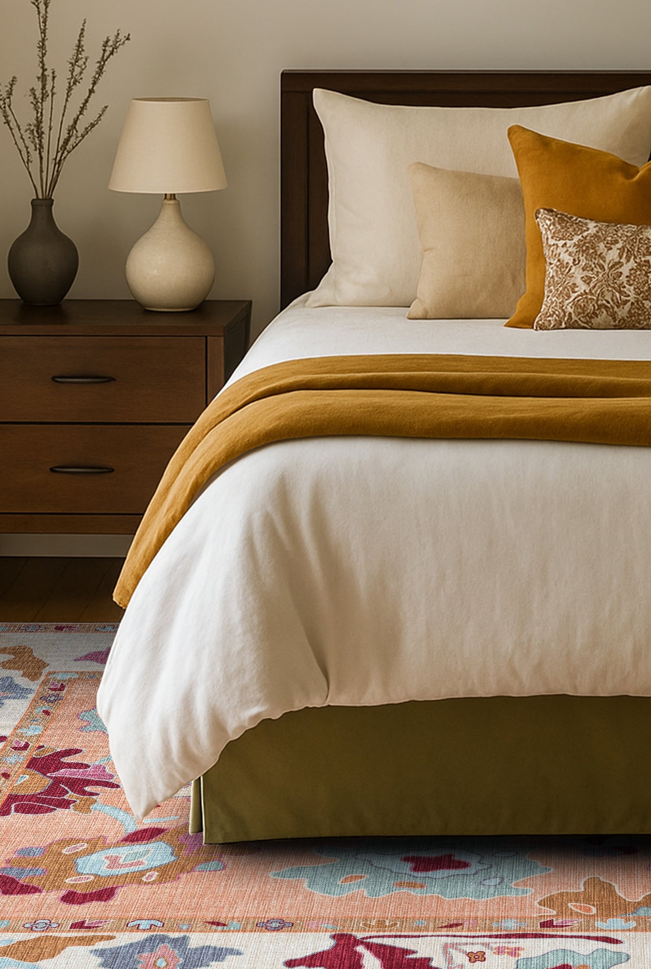 Soren Pastel Orange Floral Modern Oushak Rug